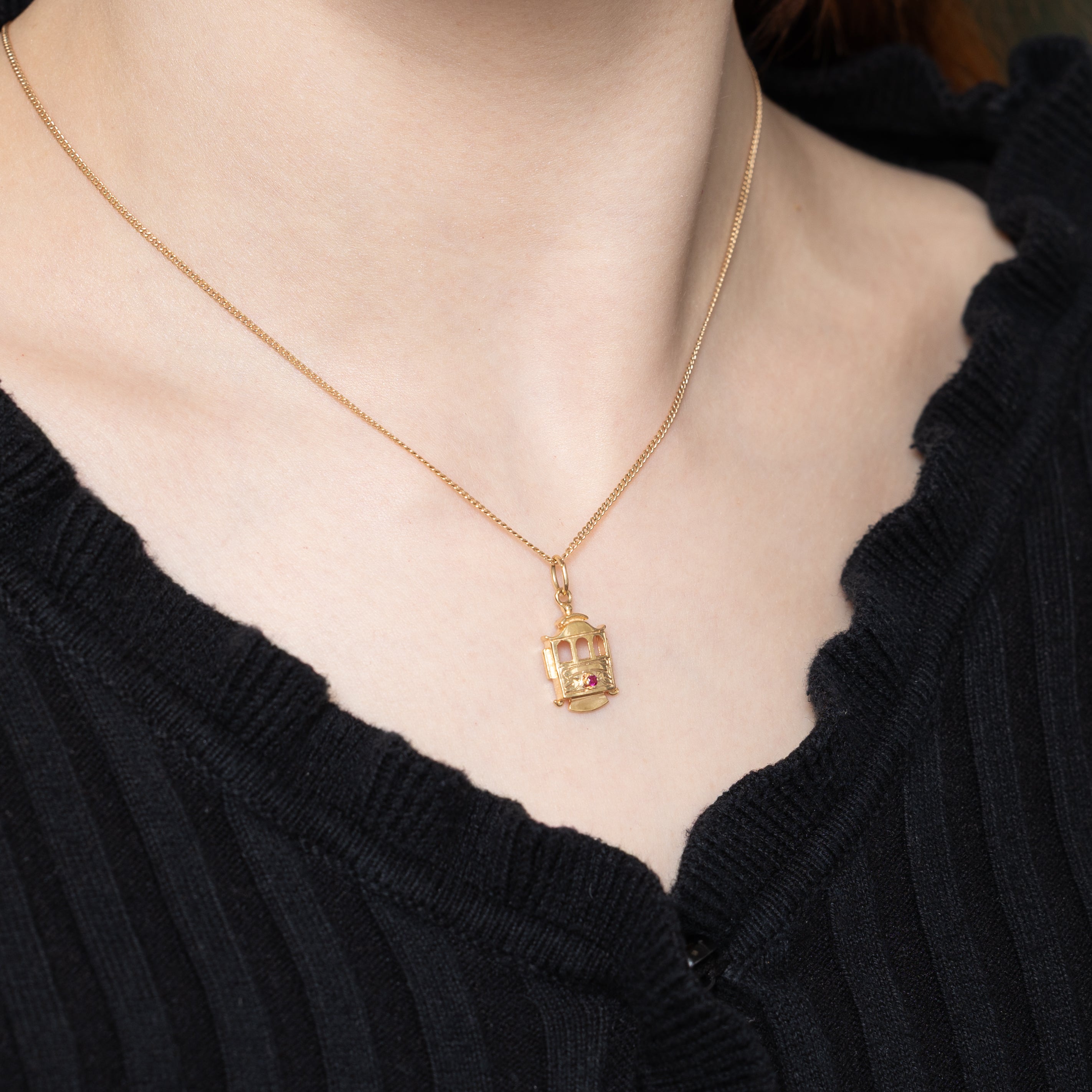 14k Ruby Gondola Engraved Charm | 0.012ct