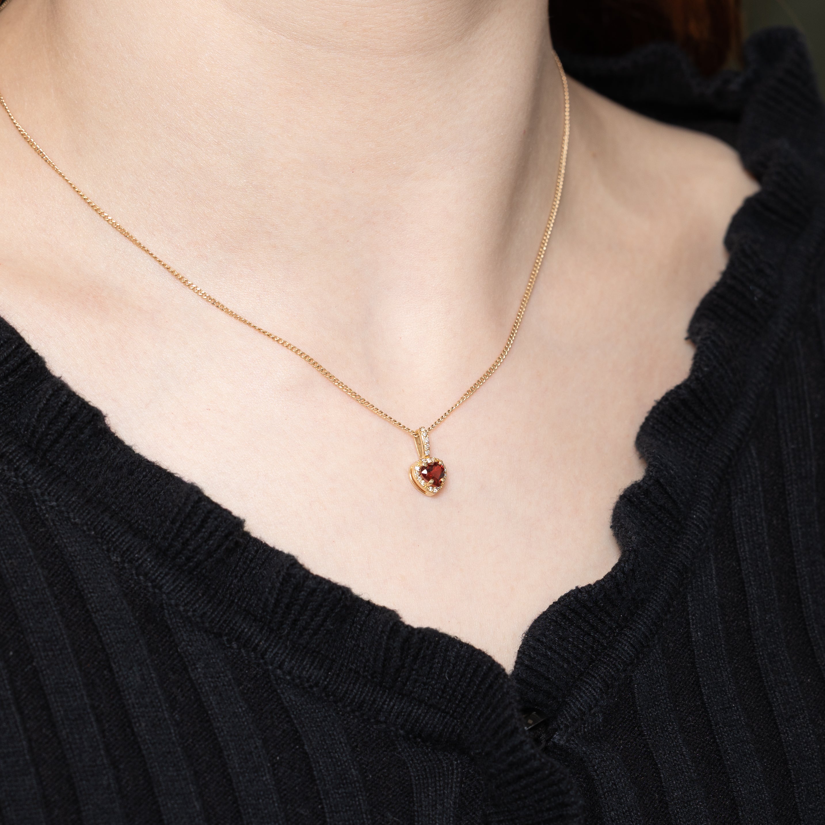 10k Heart Cut Garnet & Diamond Halo Pendant
