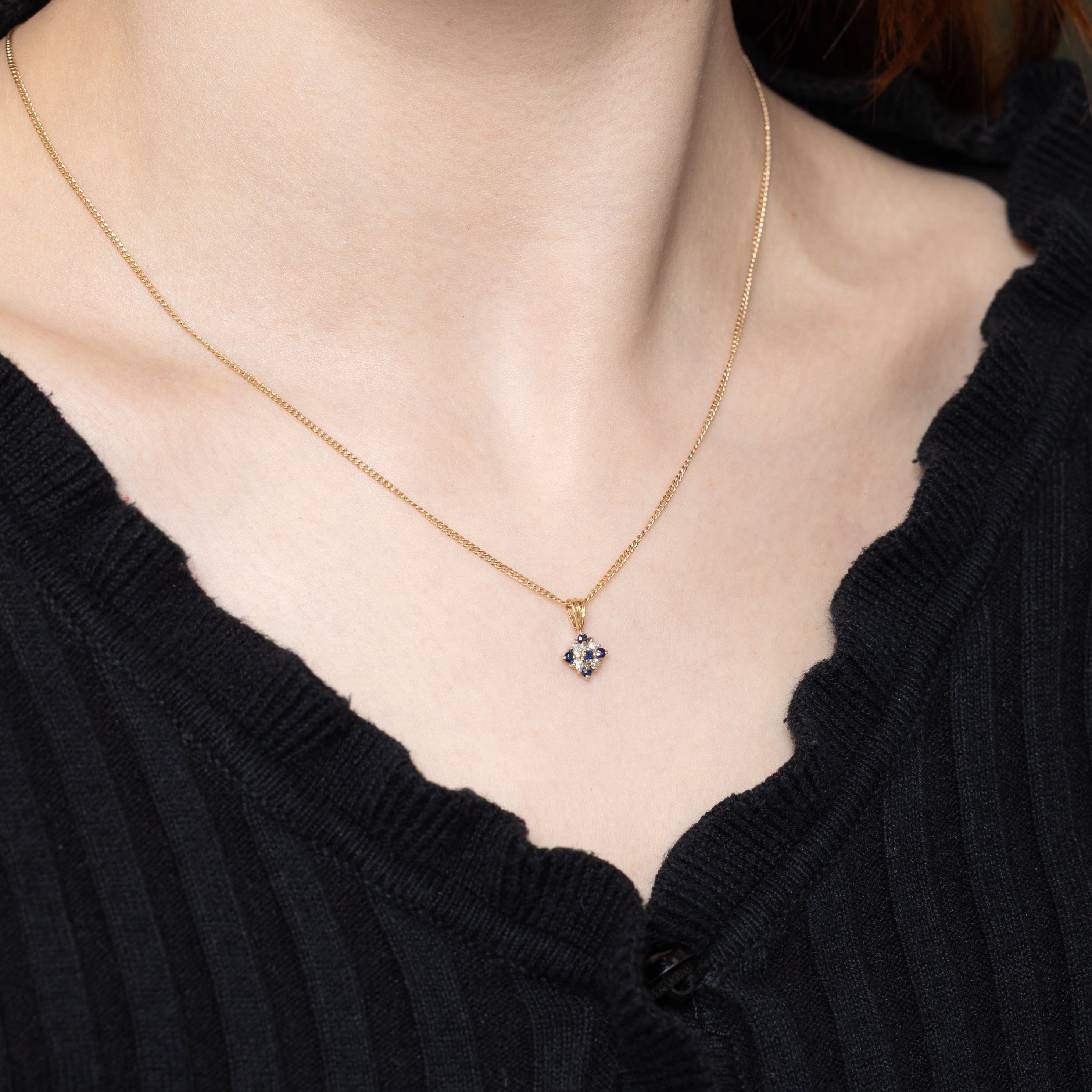 14k Sapphire & Diamond Cluster Pendant