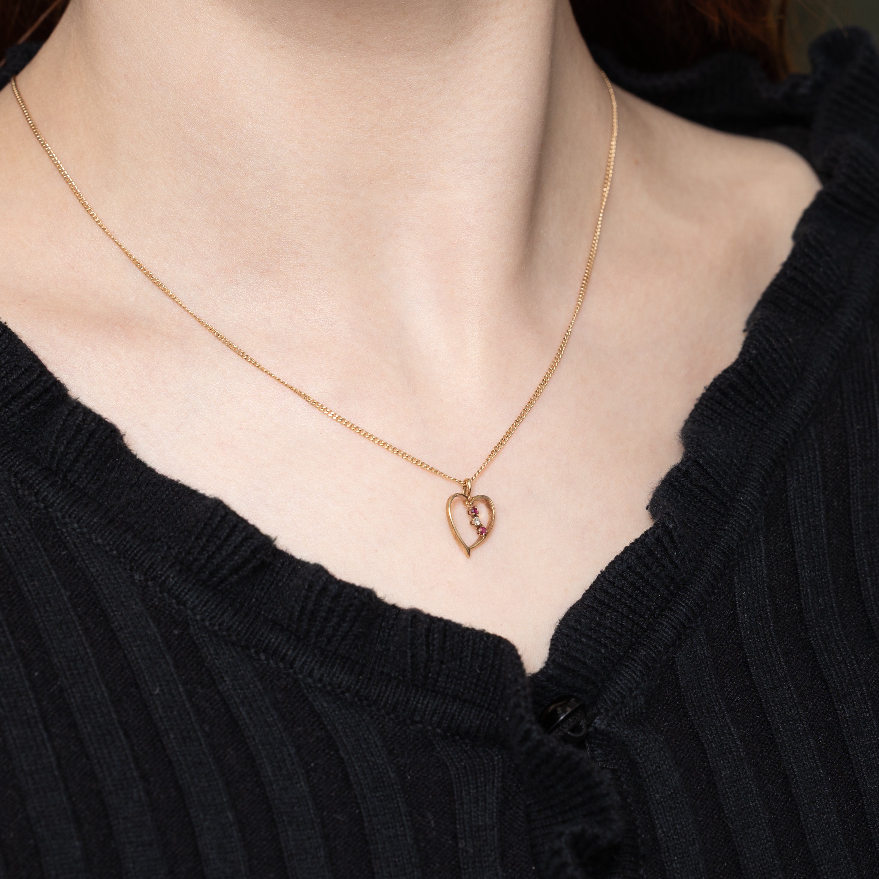 14k Ruby & Diamond Heart Pendant