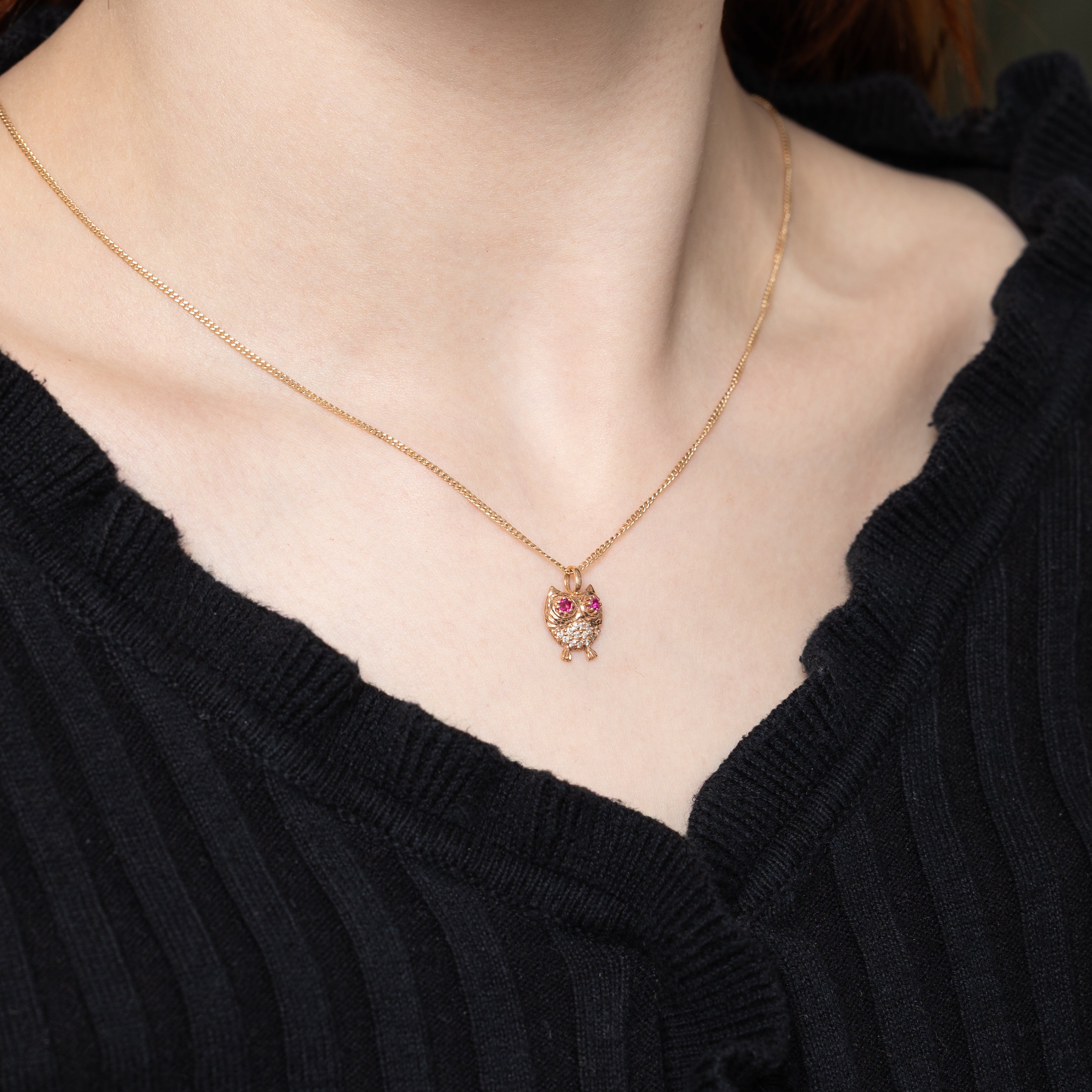 10k Ruby & Diamond Owl Pendant