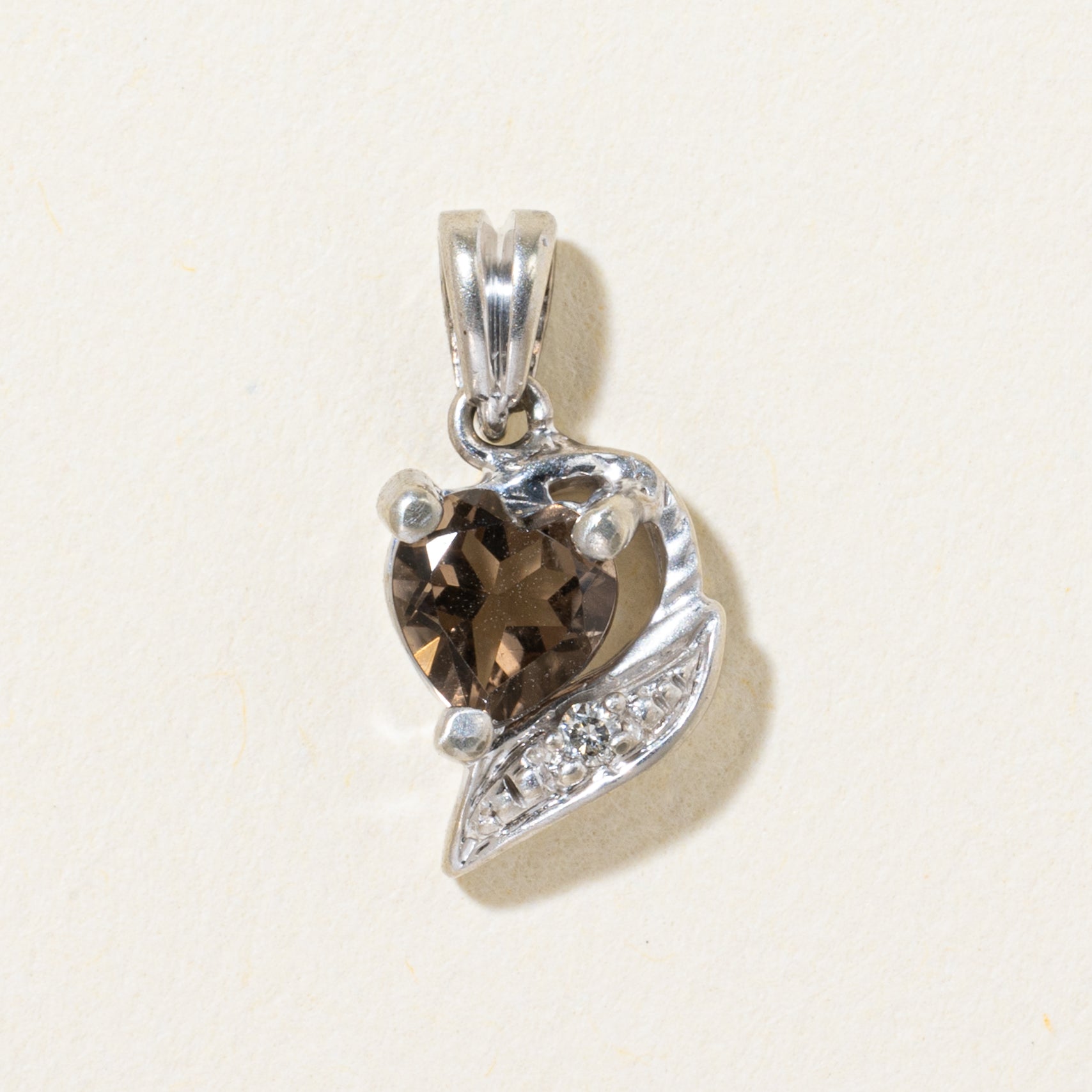 10k Heart Cut Smoky Quartz & Diamond Pendant