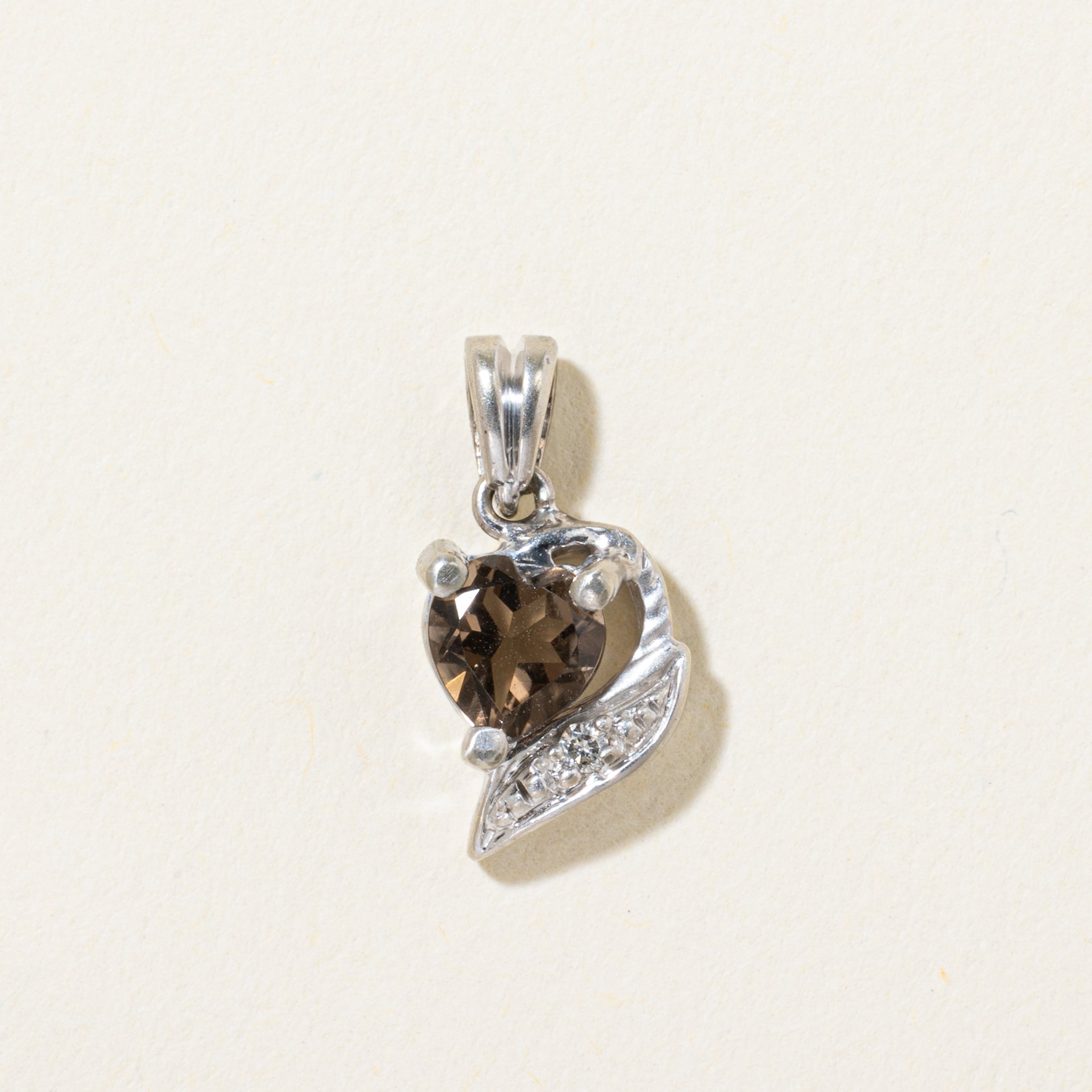 10k Heart Cut Smoky Quartz & Diamond Pendant