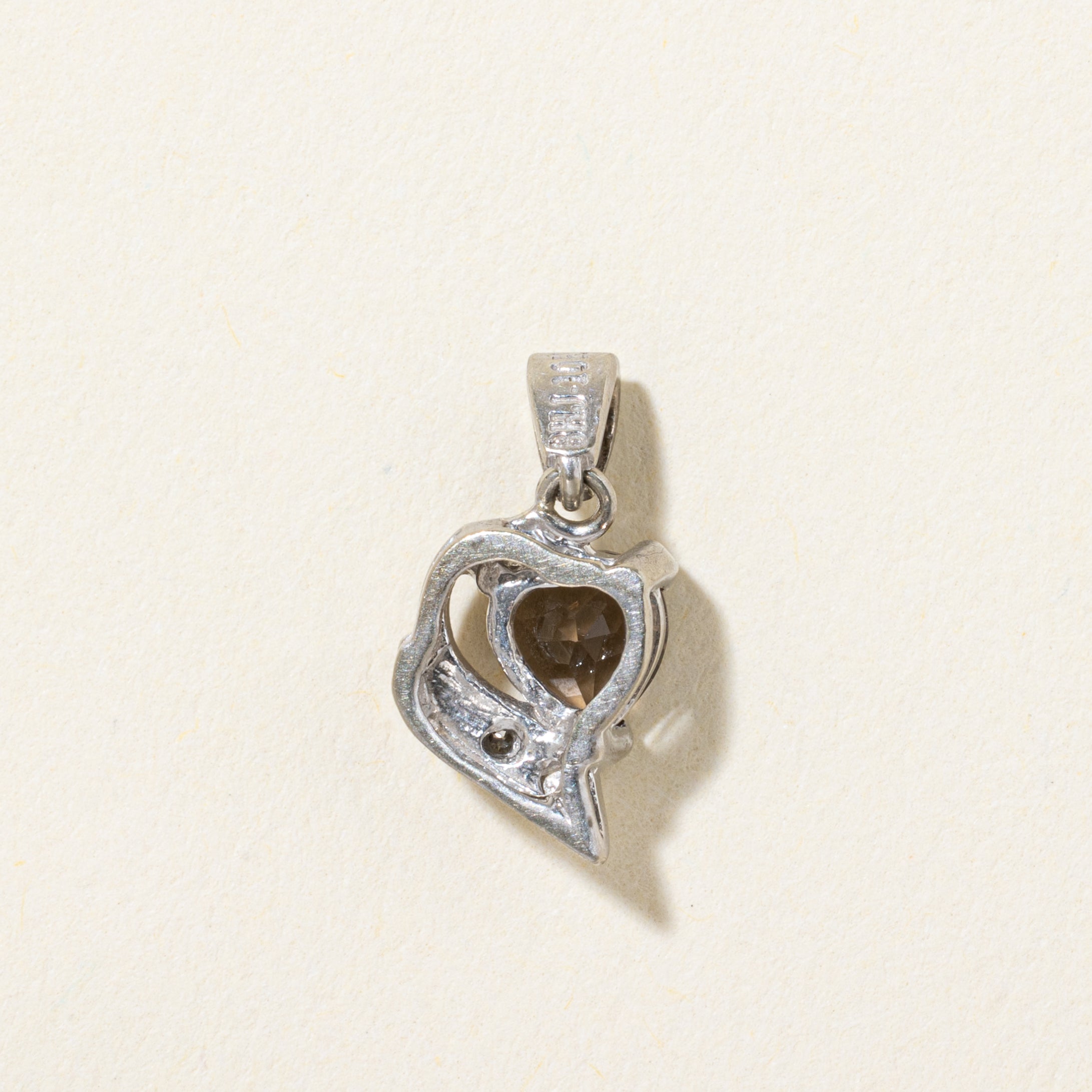 10k Heart Cut Smoky Quartz & Diamond Pendant