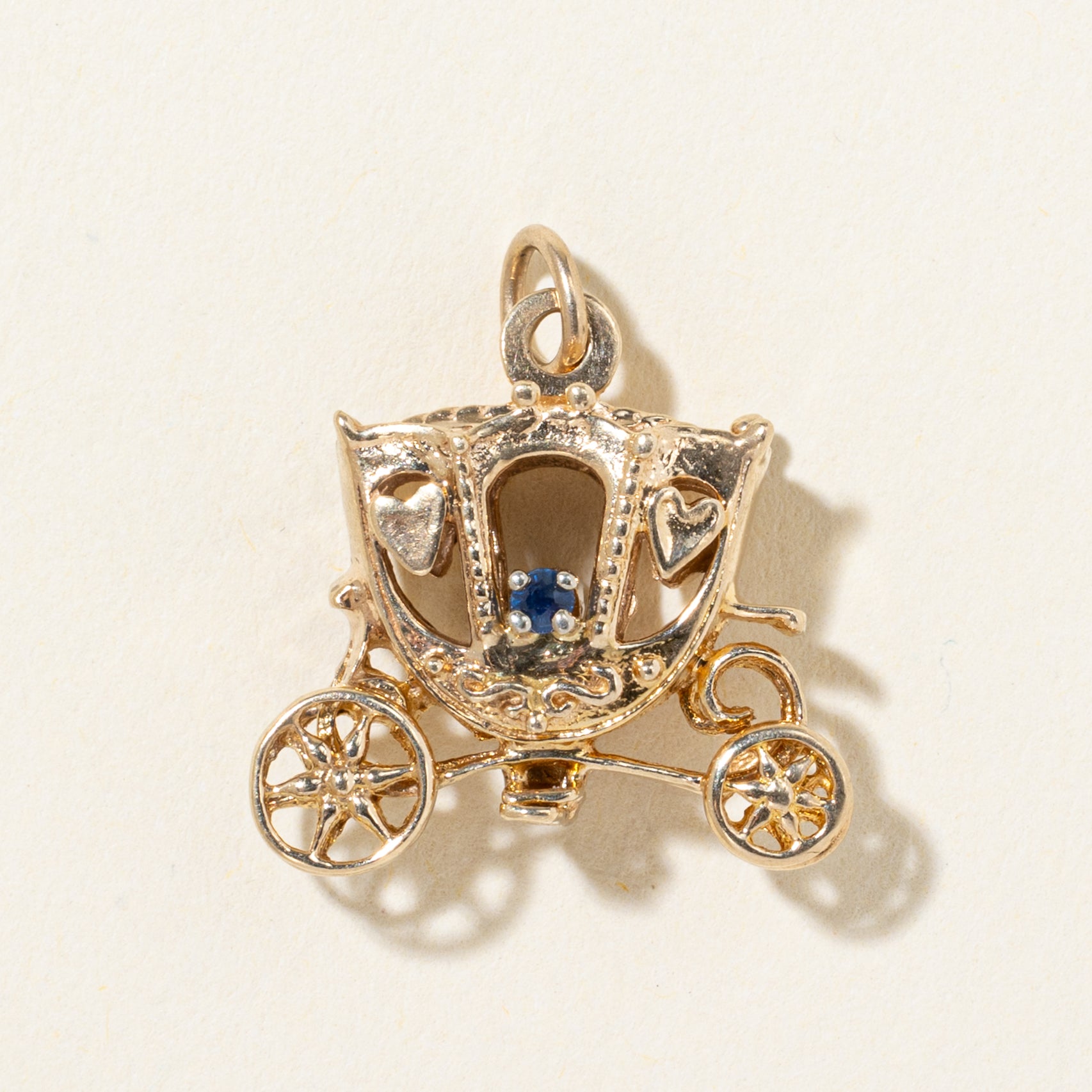 14k Synthetic Sapphire Ornate Carriage Pendant | 0.02ct