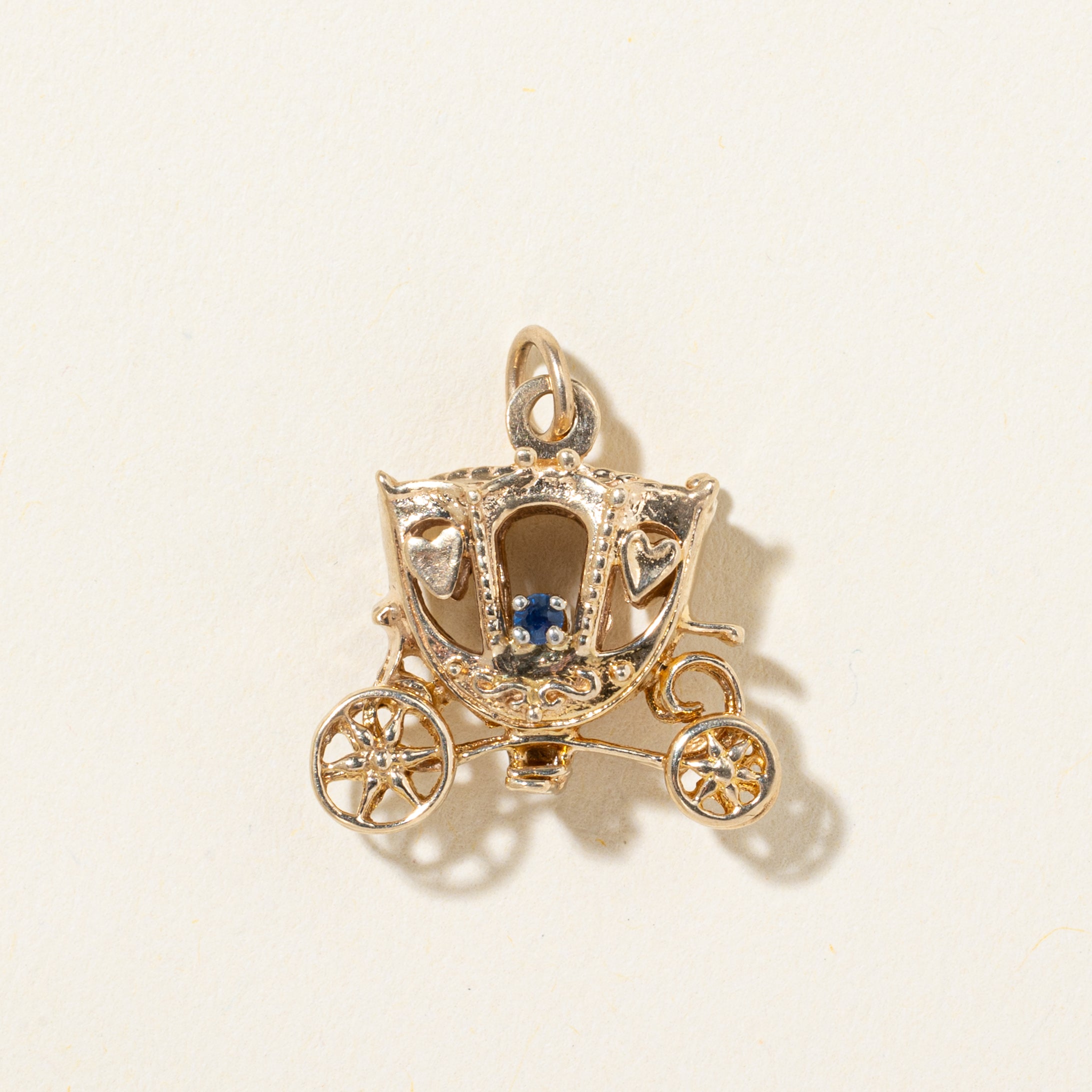 14k Synthetic Sapphire Ornate Carriage Pendant | 0.02ct