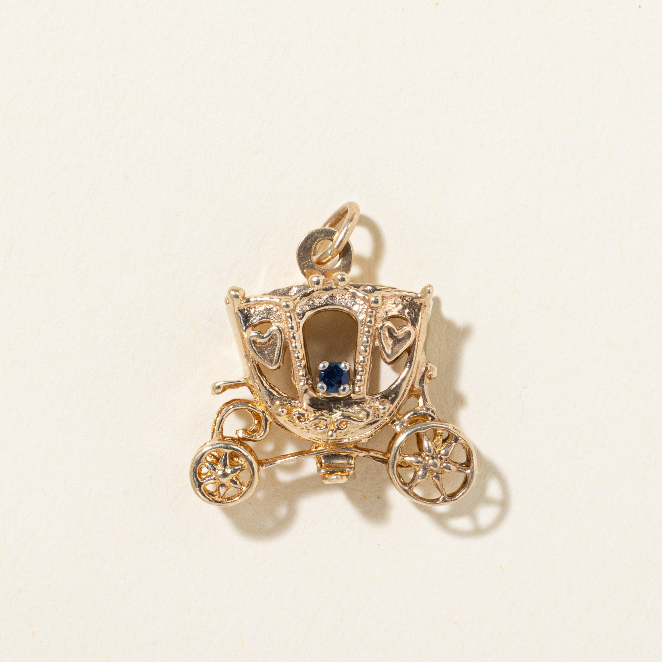 14k Synthetic Sapphire Ornate Carriage Pendant | 0.02ct