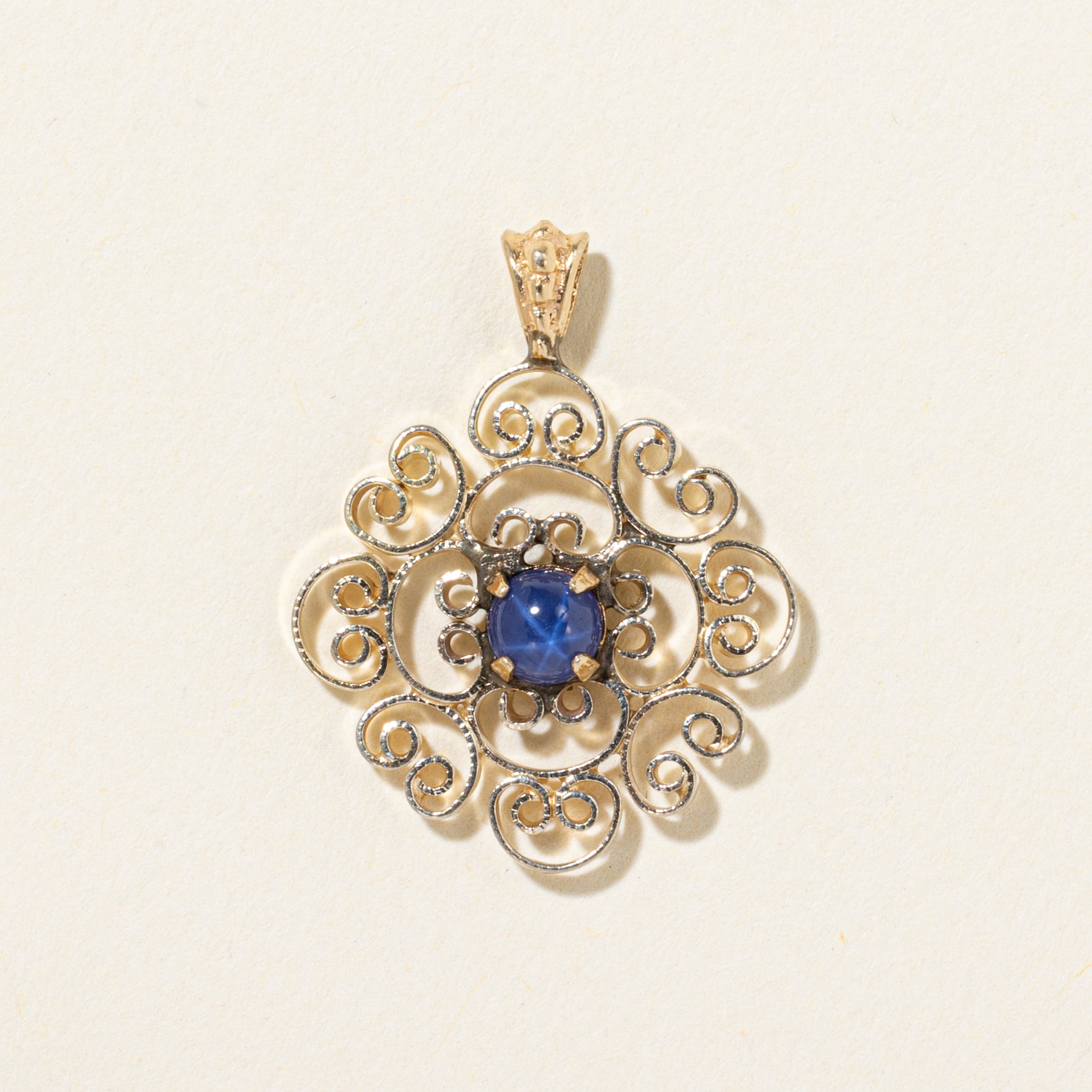 10k, 14k Synthetic Sapphire Scrollwork Pendant | 0.16ct