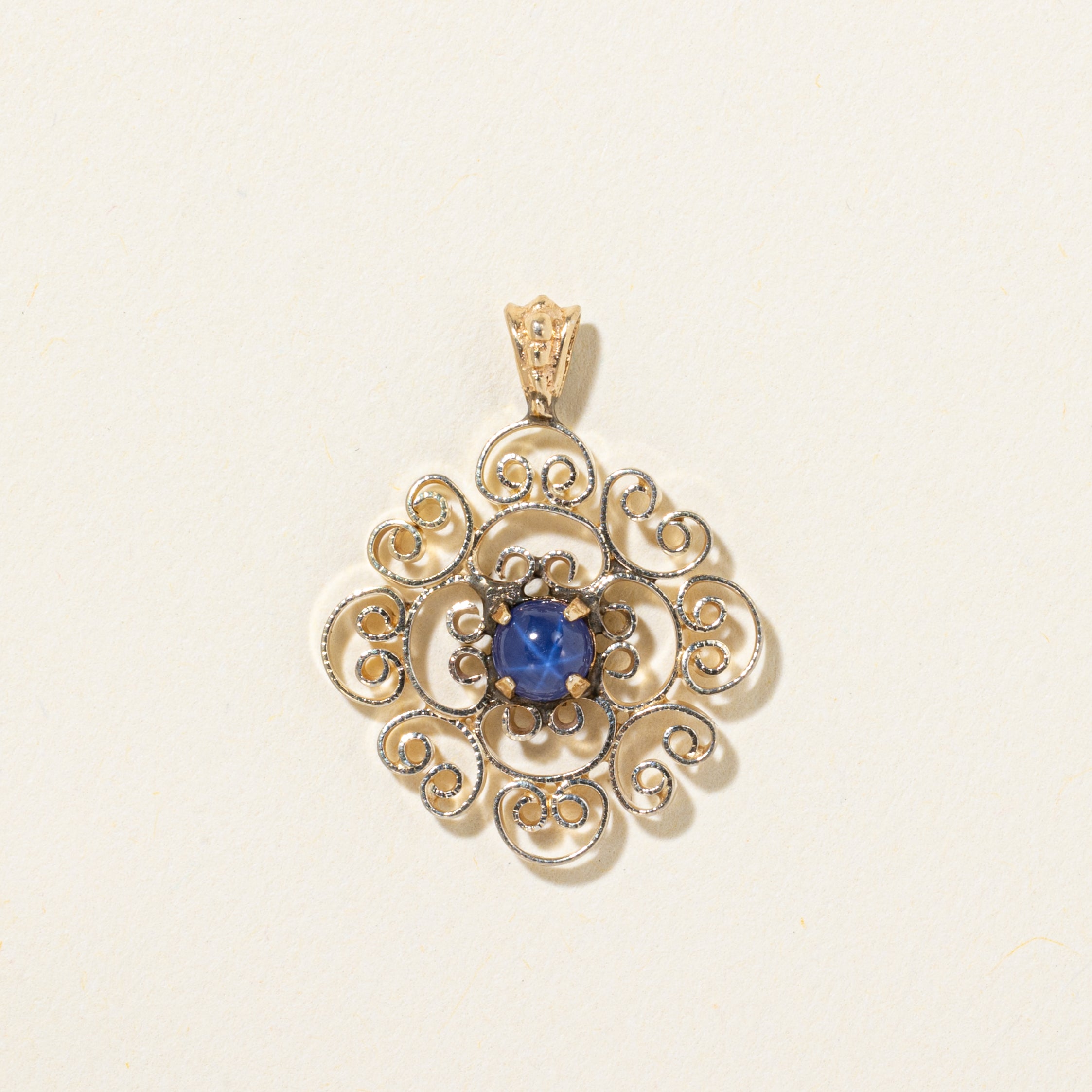 10k, 14k Synthetic Sapphire Scrollwork Pendant | 0.16ct