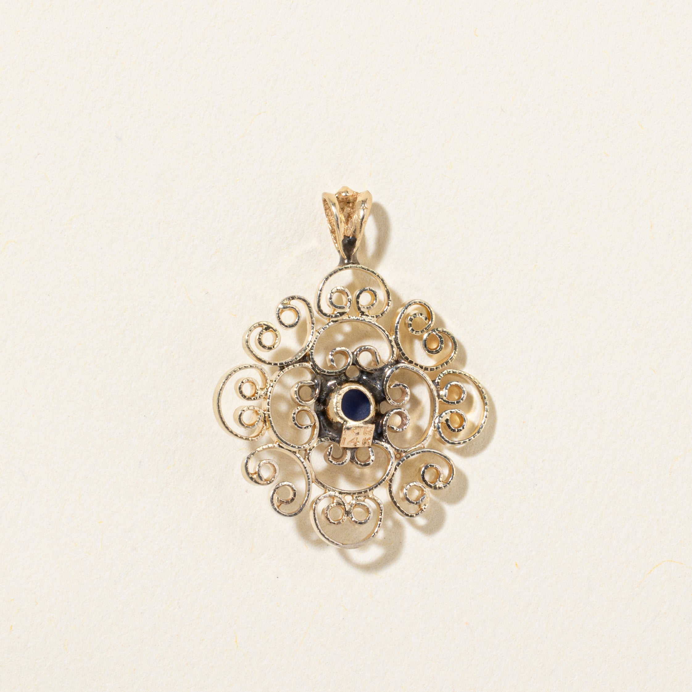 10k, 14k Synthetic Sapphire Scrollwork Pendant | 0.16ct