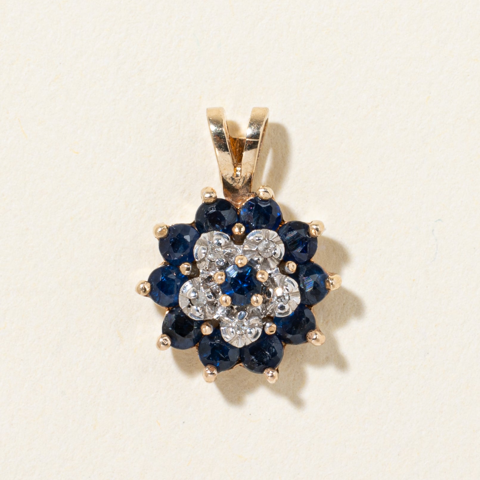 10k Sapphire & Diamond Cluster Pendant