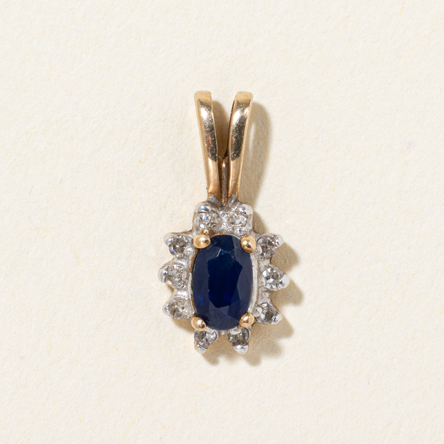 10k Sapphire & Diamond Halo Pendant