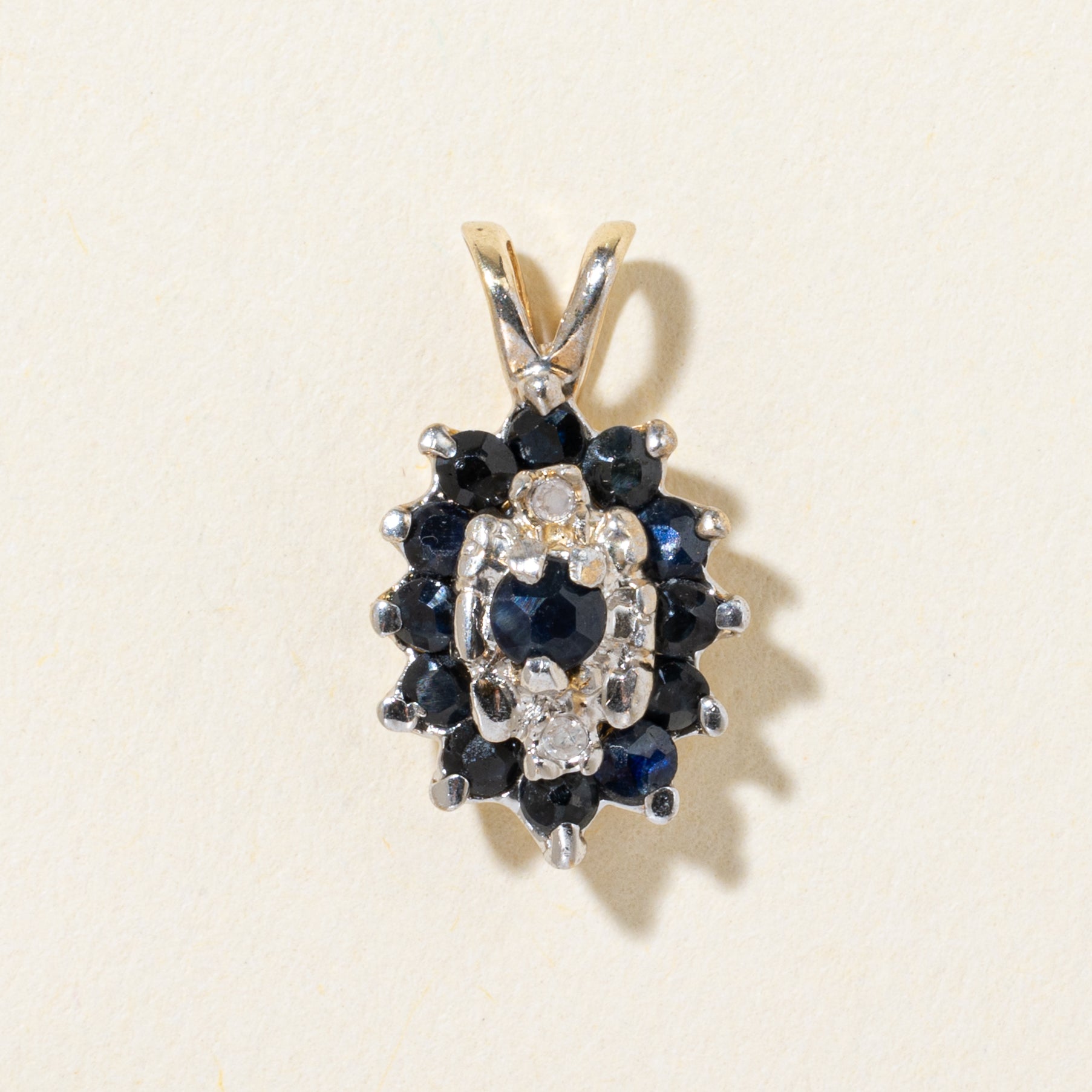 10k Sapphire & Diamond Cluster Pendant