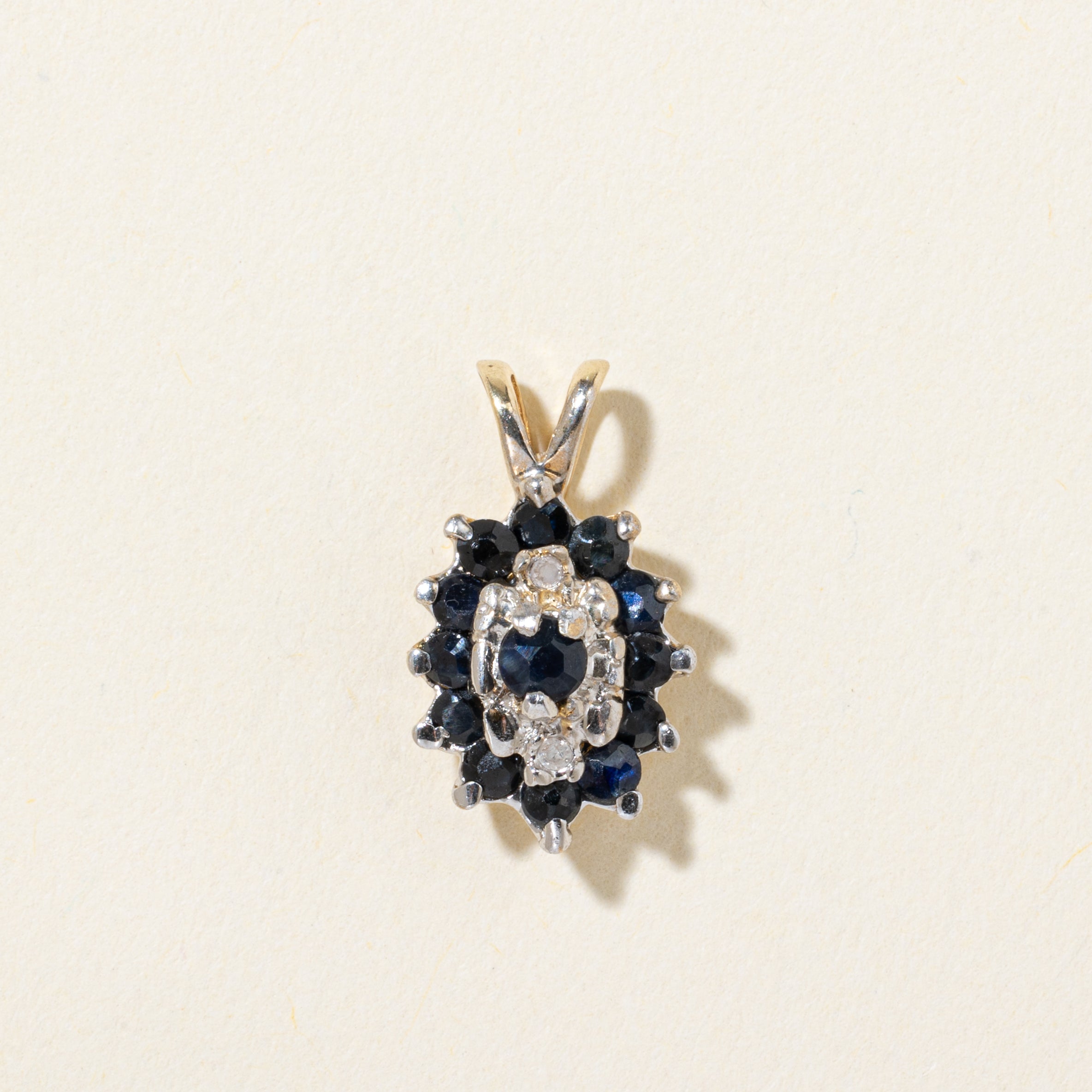 10k Sapphire & Diamond Cluster Pendant