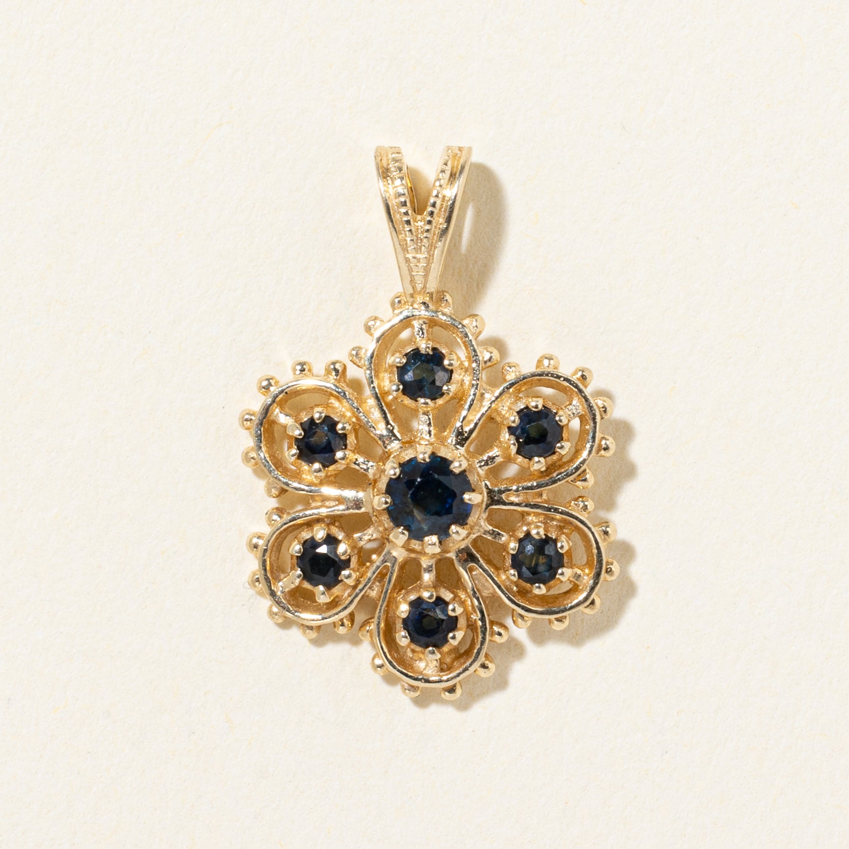 14k Sapphire Ornate Scalloped Pendant | 0.45ct