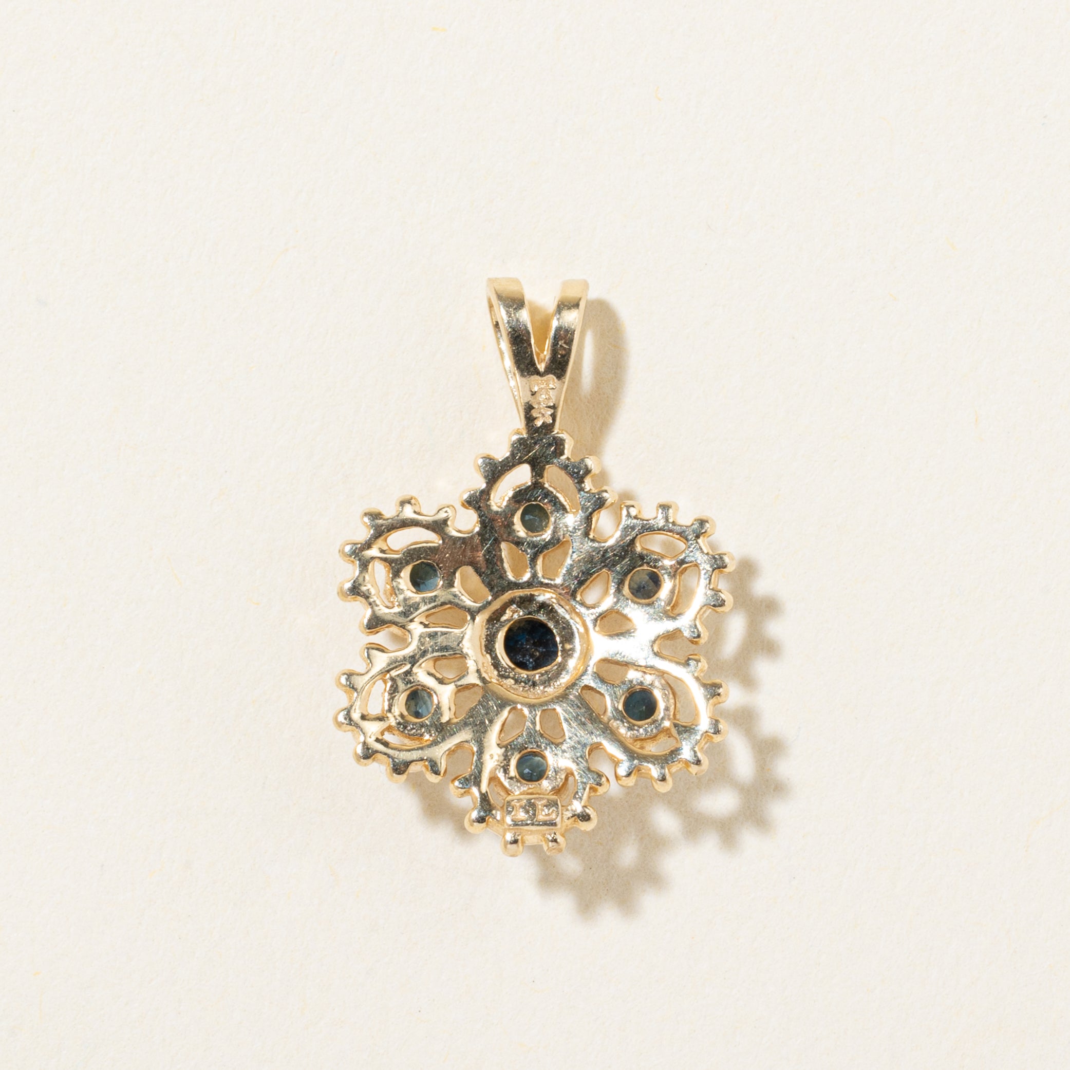 14k Sapphire Ornate Scalloped Pendant | 0.45ct