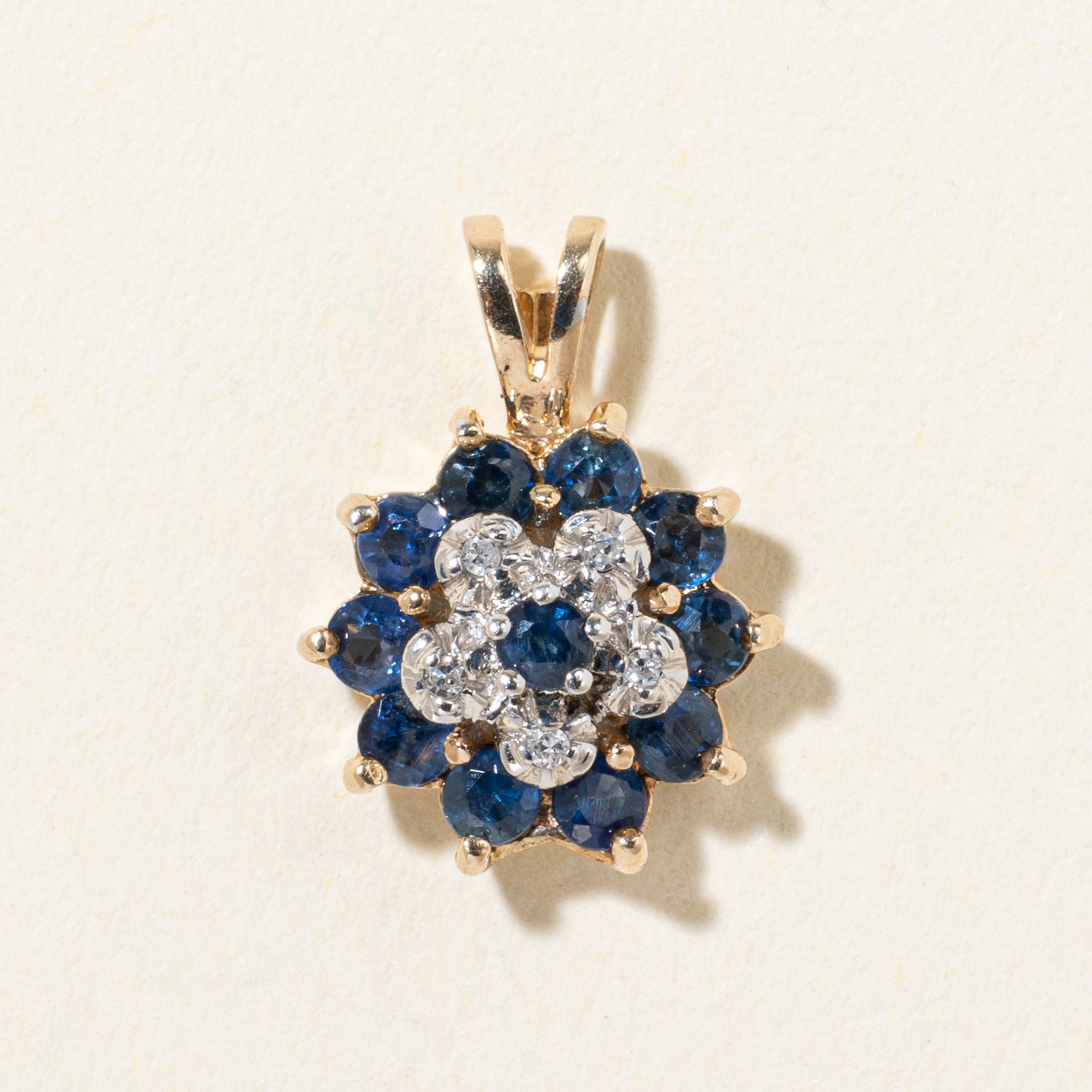 10k Sapphire & Diamond Cluster Pendant