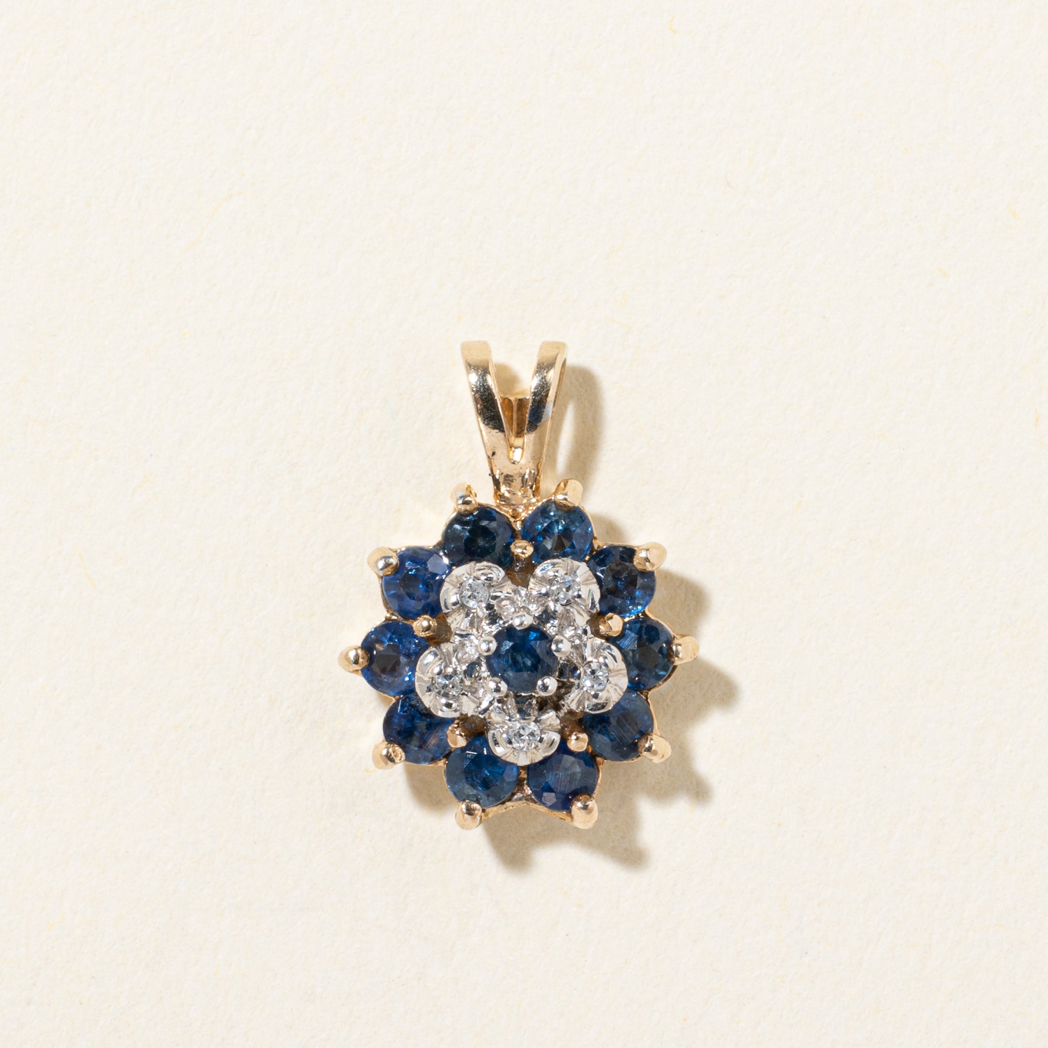 10k Sapphire & Diamond Cluster Pendant