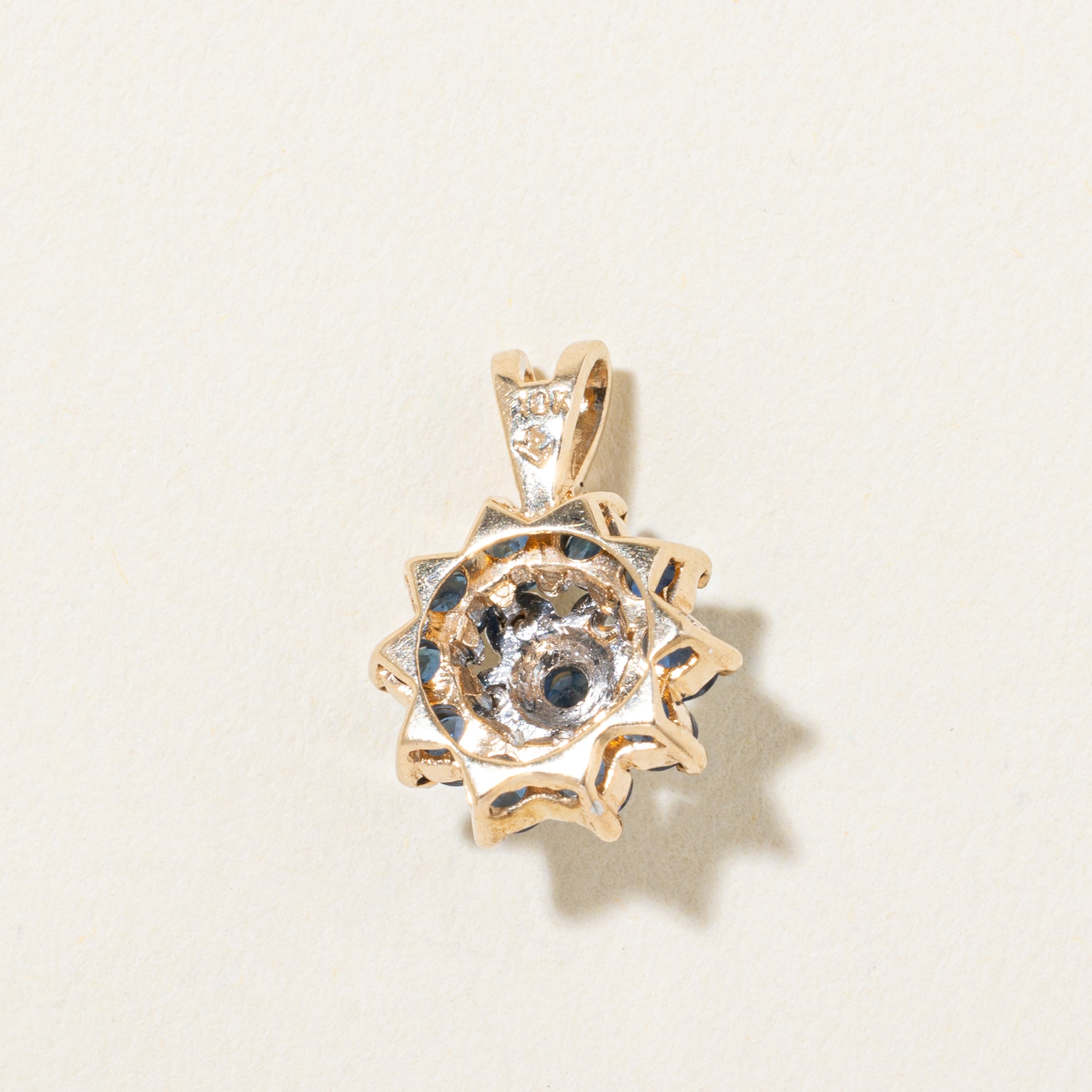 10k Sapphire & Diamond Cluster Pendant