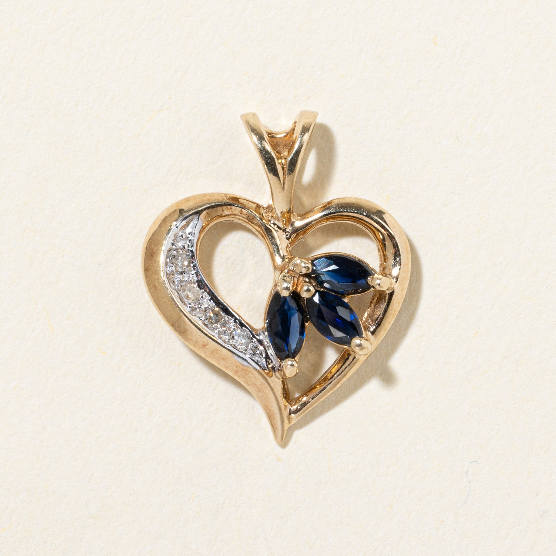 10k Sapphire & Diamond Heart Pendant