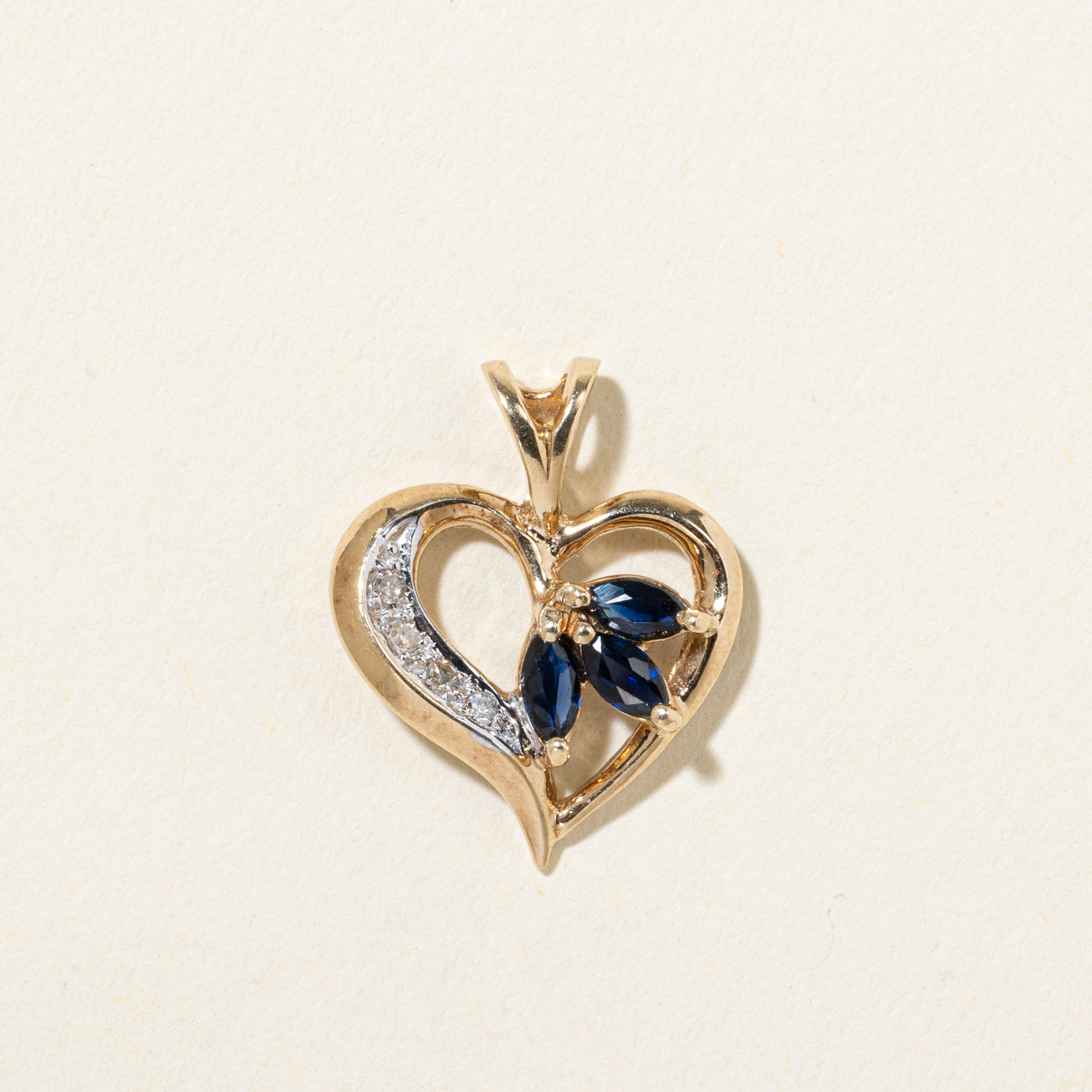 10k Sapphire & Diamond Heart Pendant
