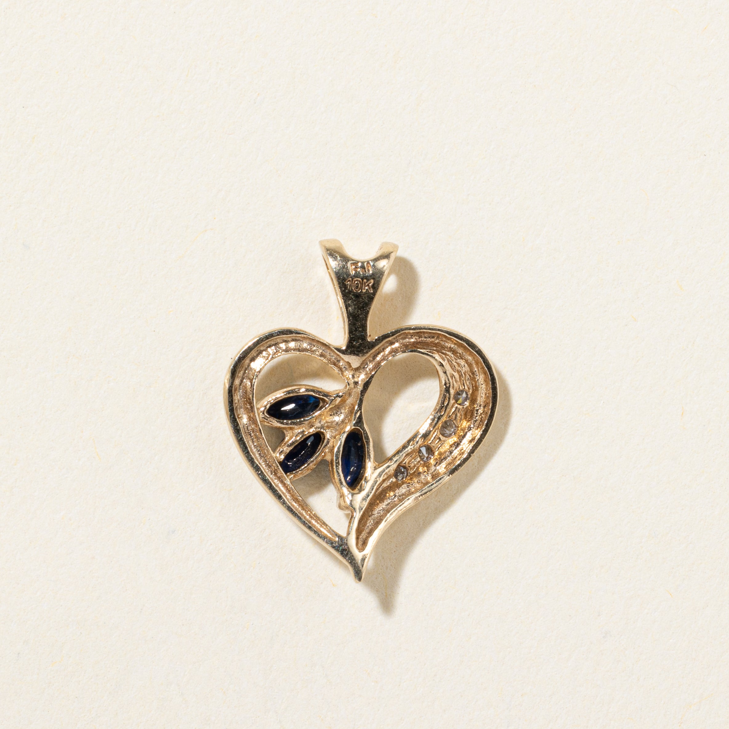 10k Sapphire & Diamond Heart Pendant