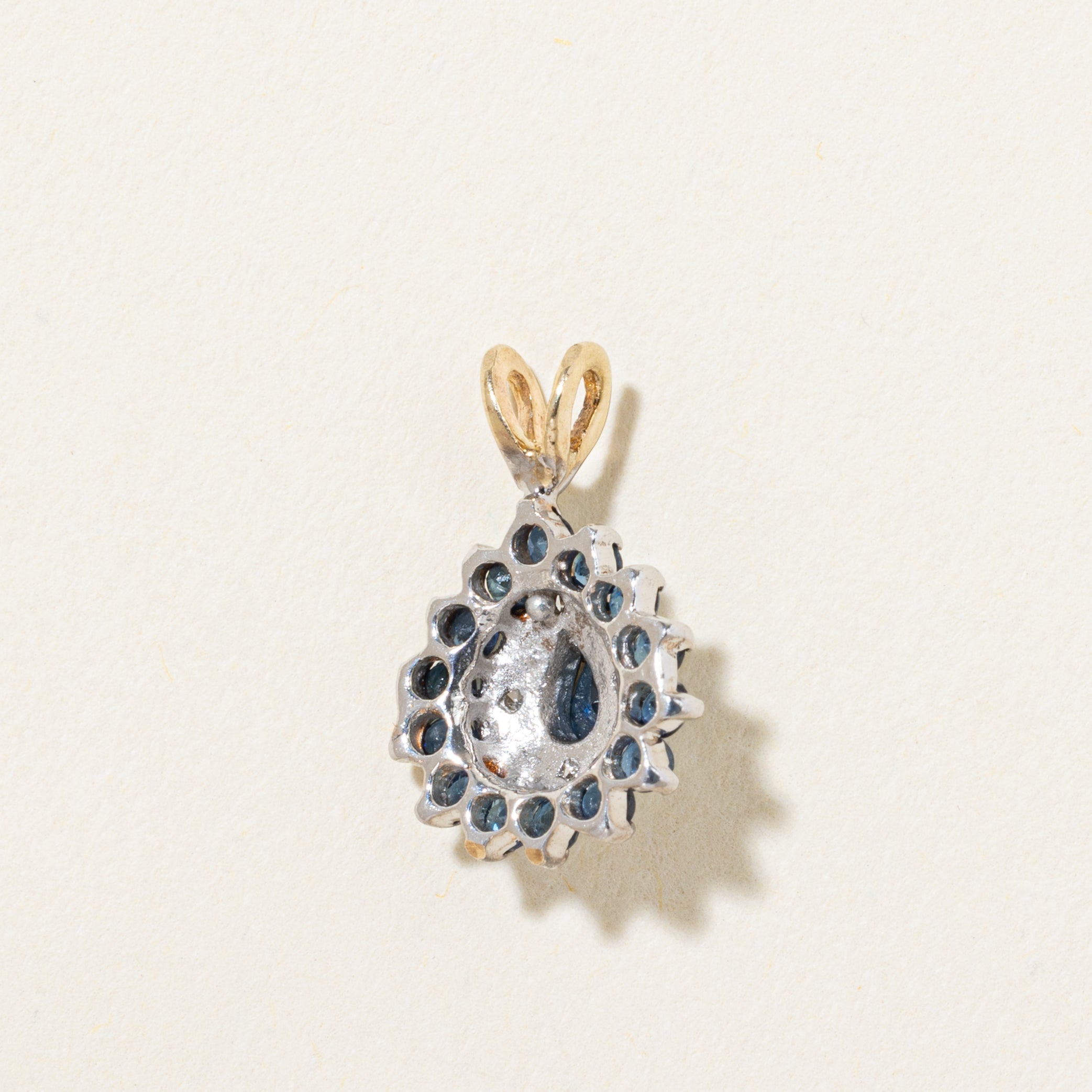 10k Sapphire & Diamond Halo Pear Shaped Pendant