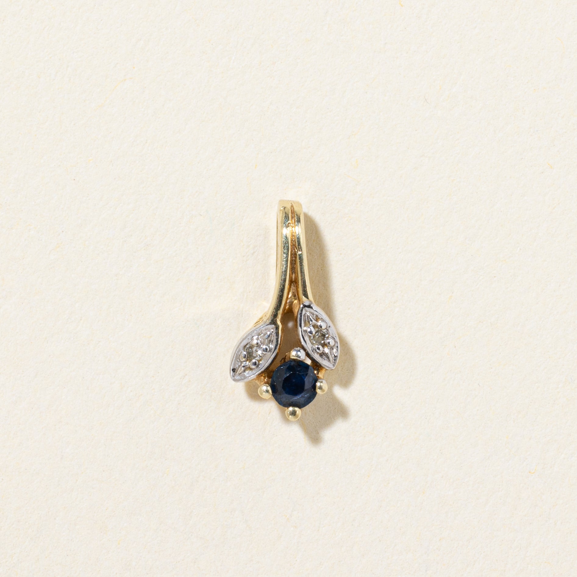 14k Sapphire & Diamond Leaf Pendant