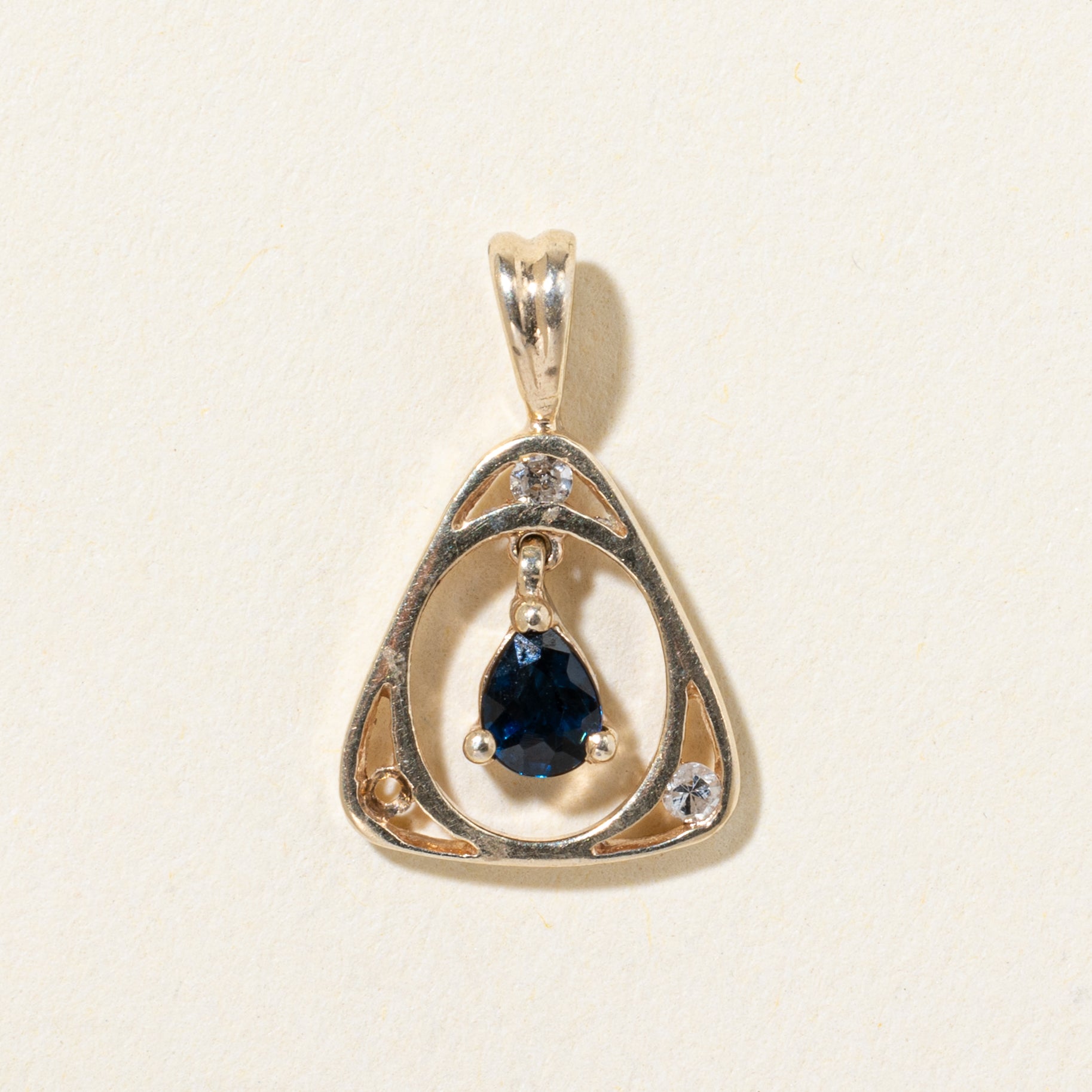 10k Sapphire & Diamond Soft Triangle Pendant
