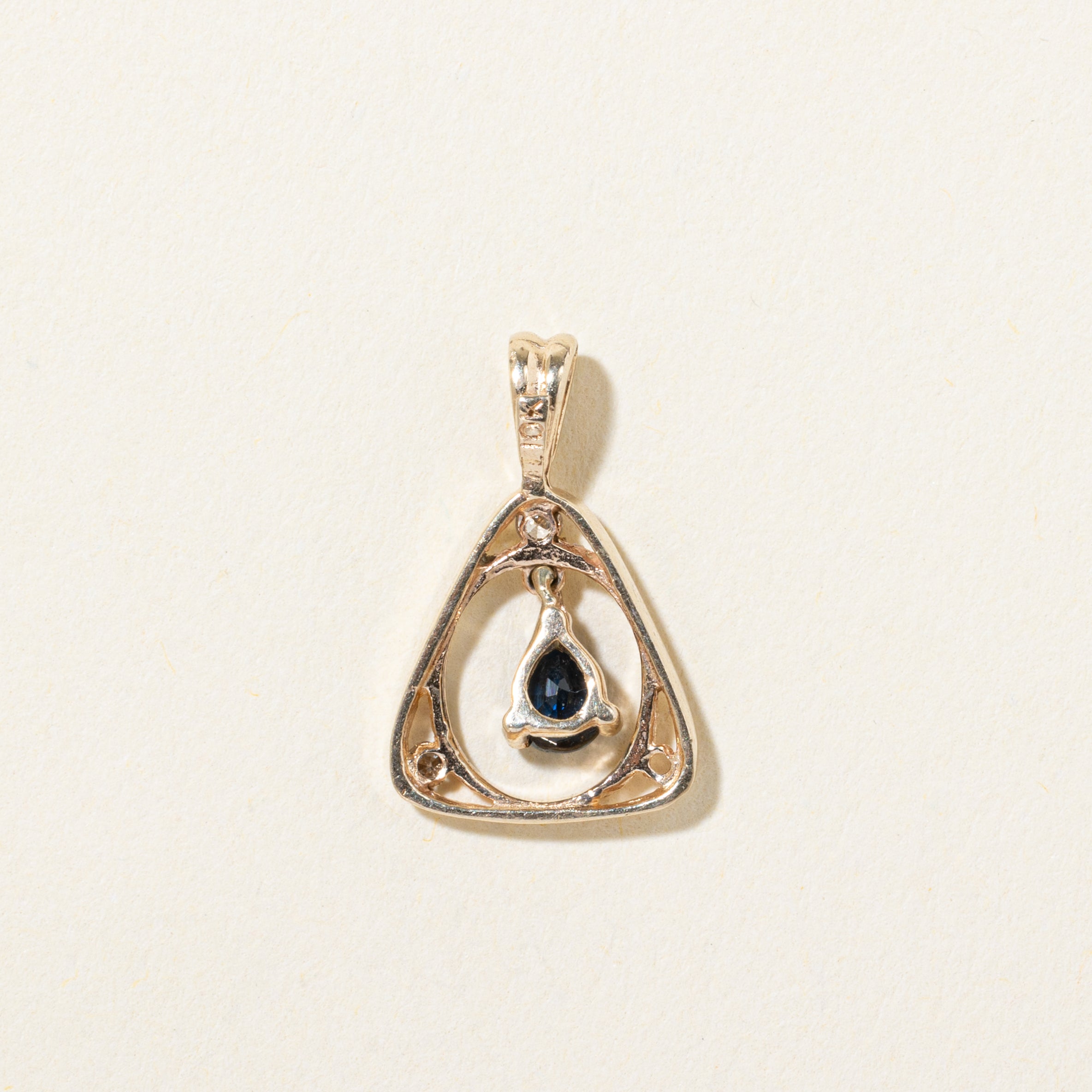 10k Sapphire & Diamond Soft Triangle Pendant