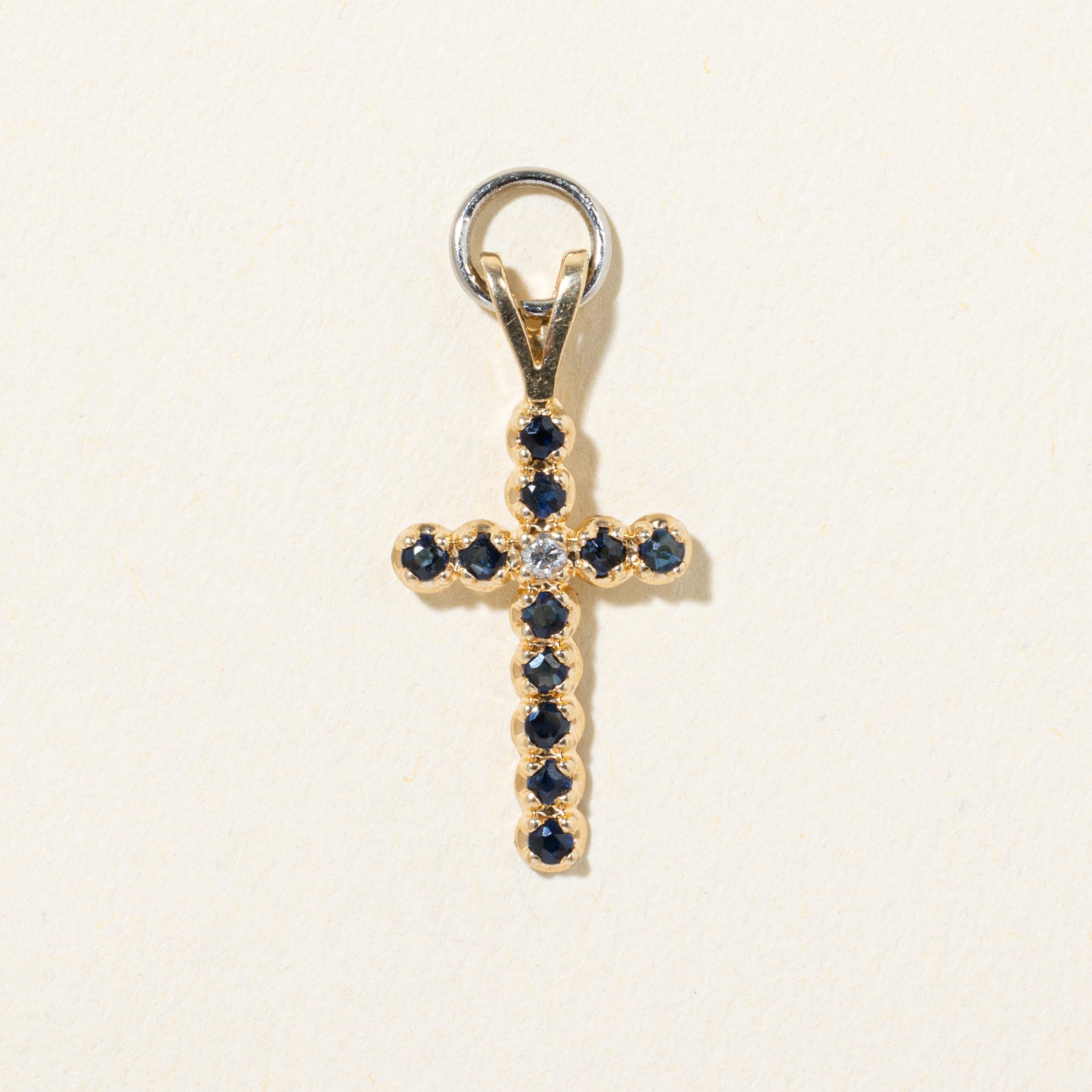 14k Sapphire & Diamond Cross Pendant