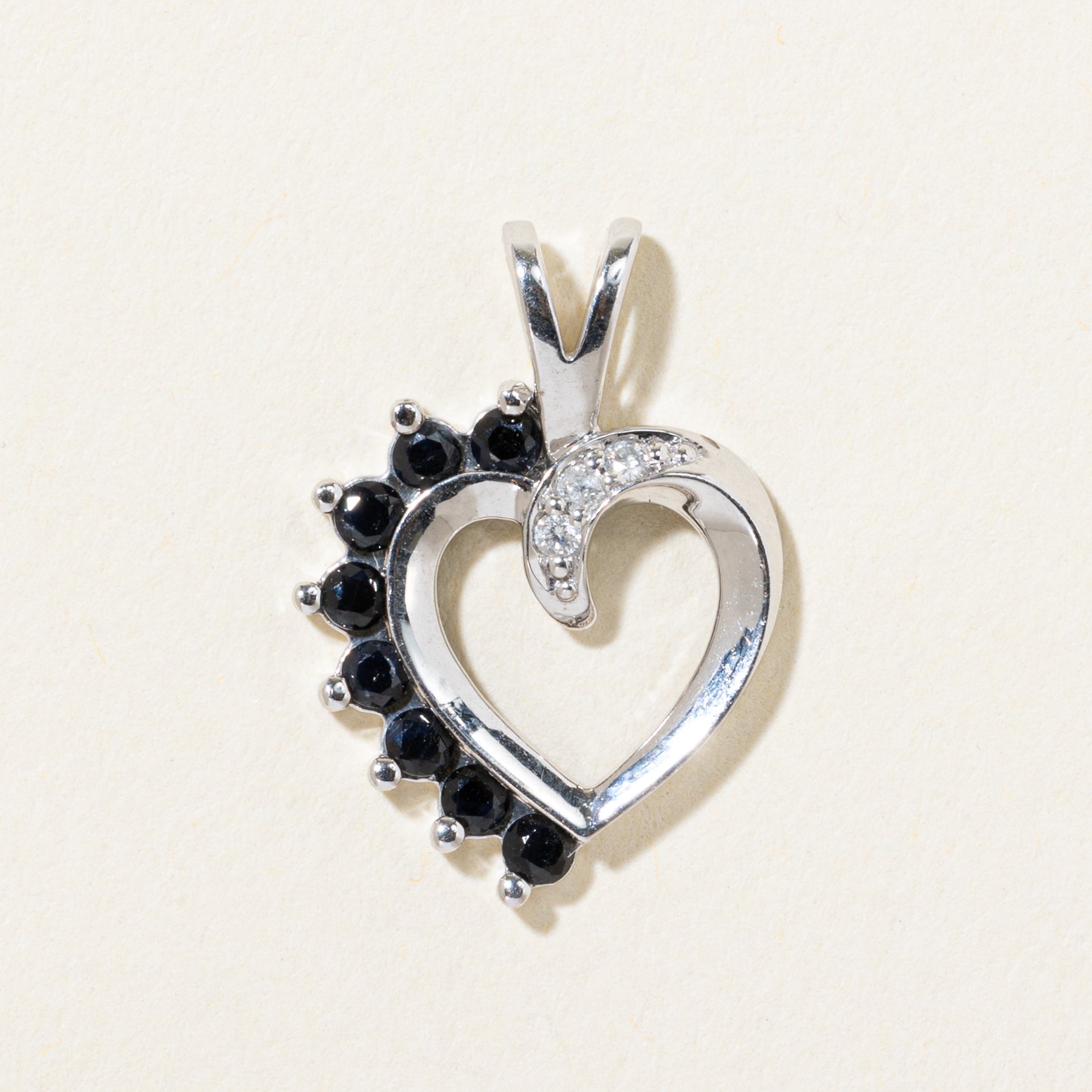 10k Sapphire & Diamond Heart Pendant