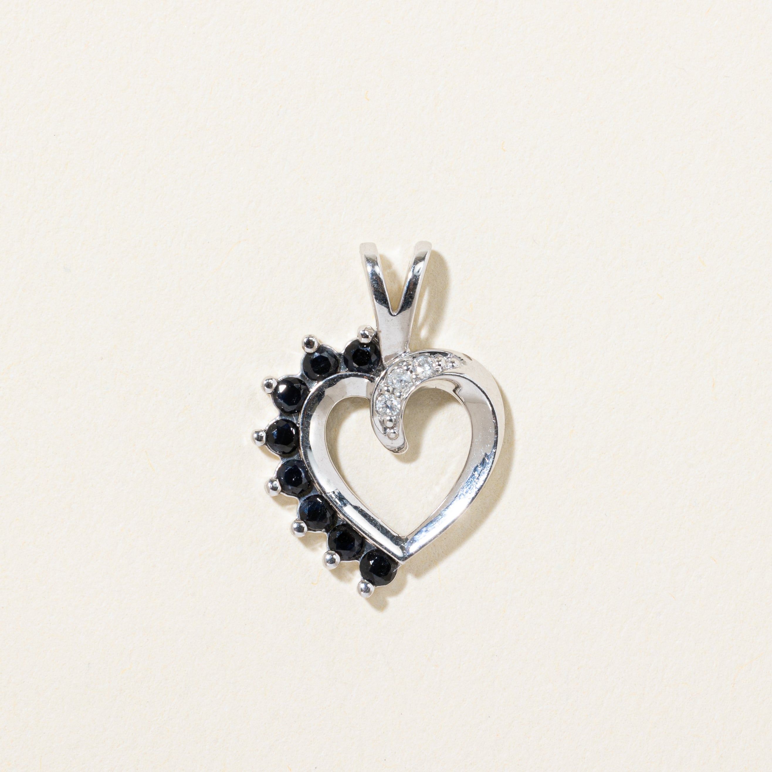 10k Sapphire & Diamond Heart Pendant