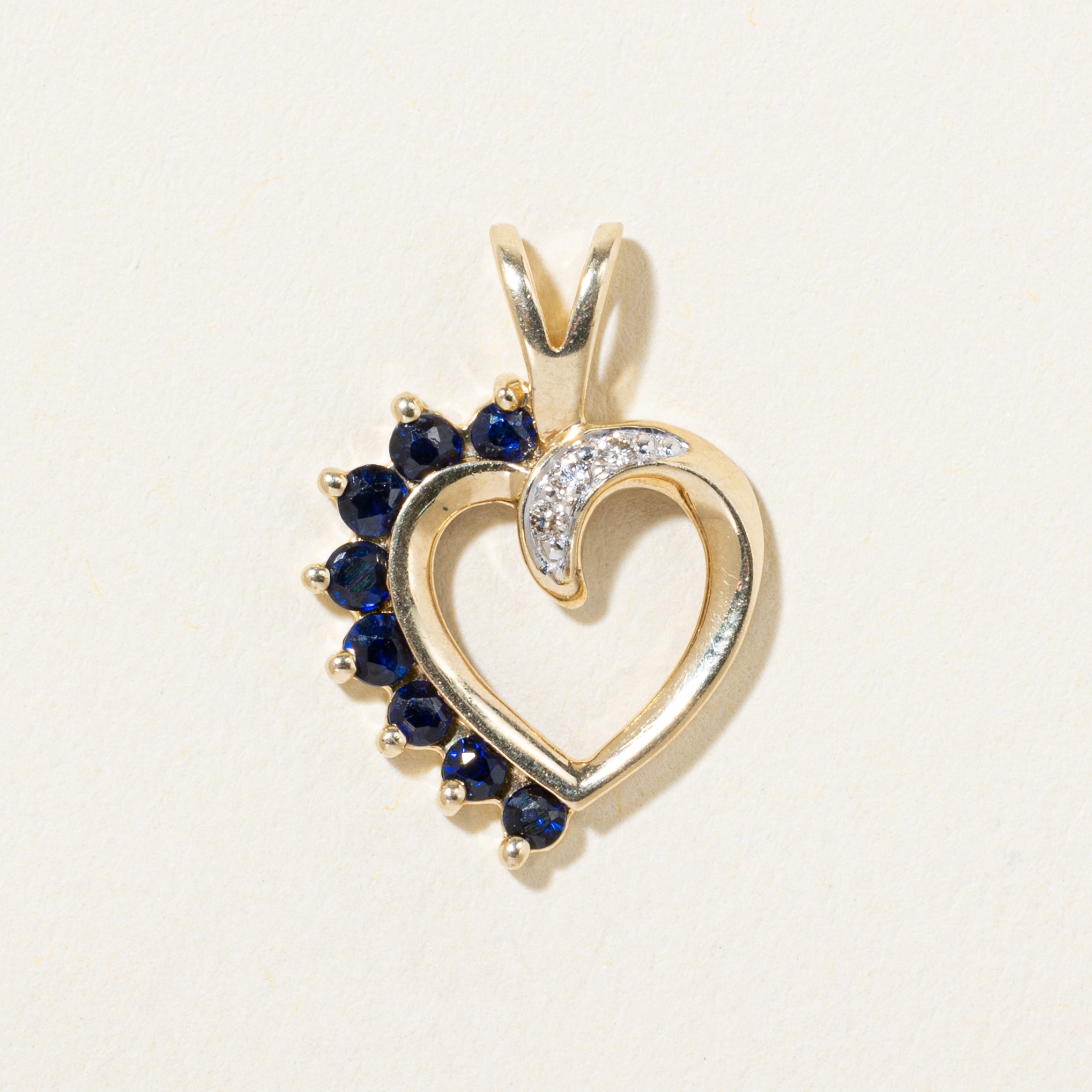 10k Sapphire & Diamond Heart Pendant