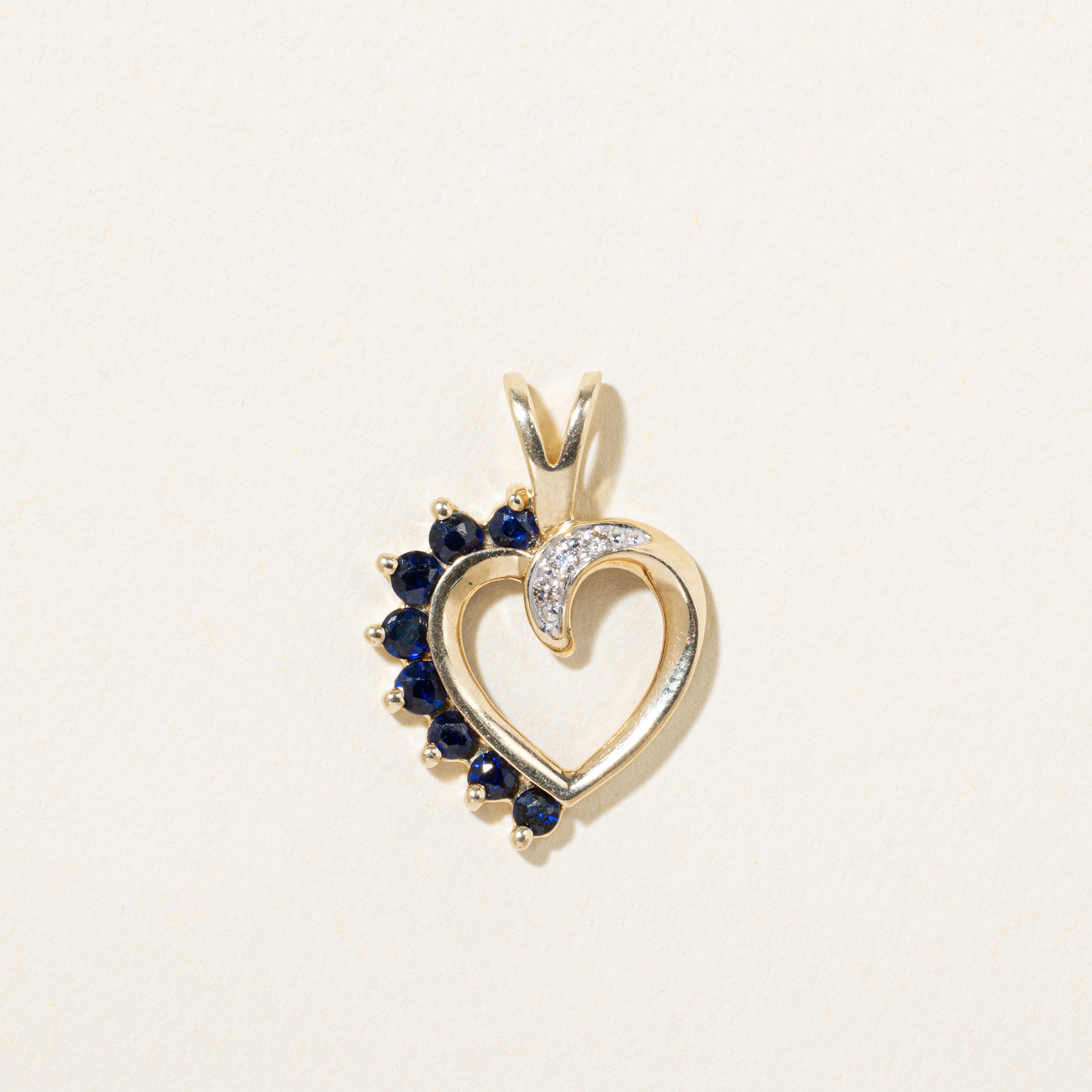 10k Sapphire & Diamond Heart Pendant