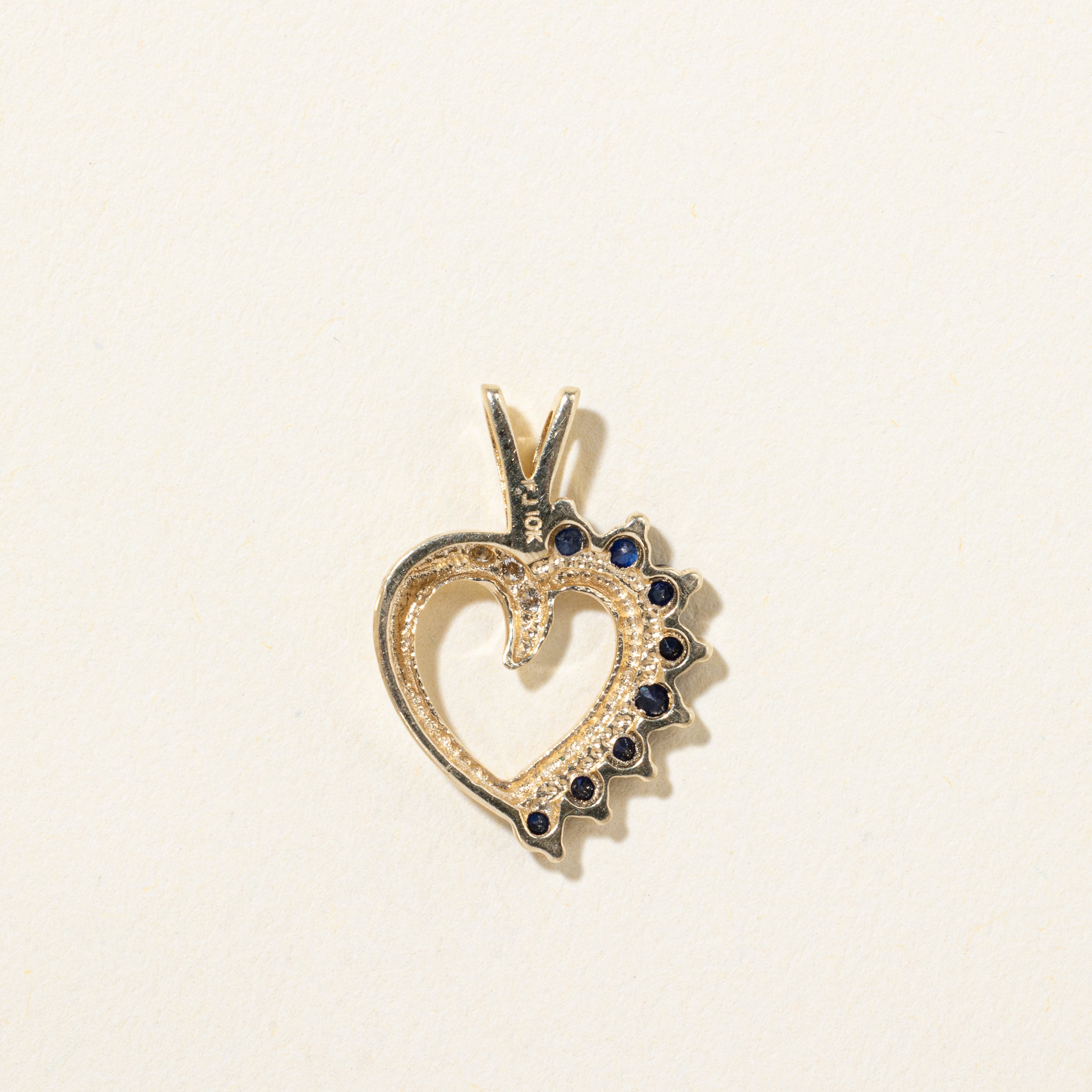 10k Sapphire & Diamond Heart Pendant