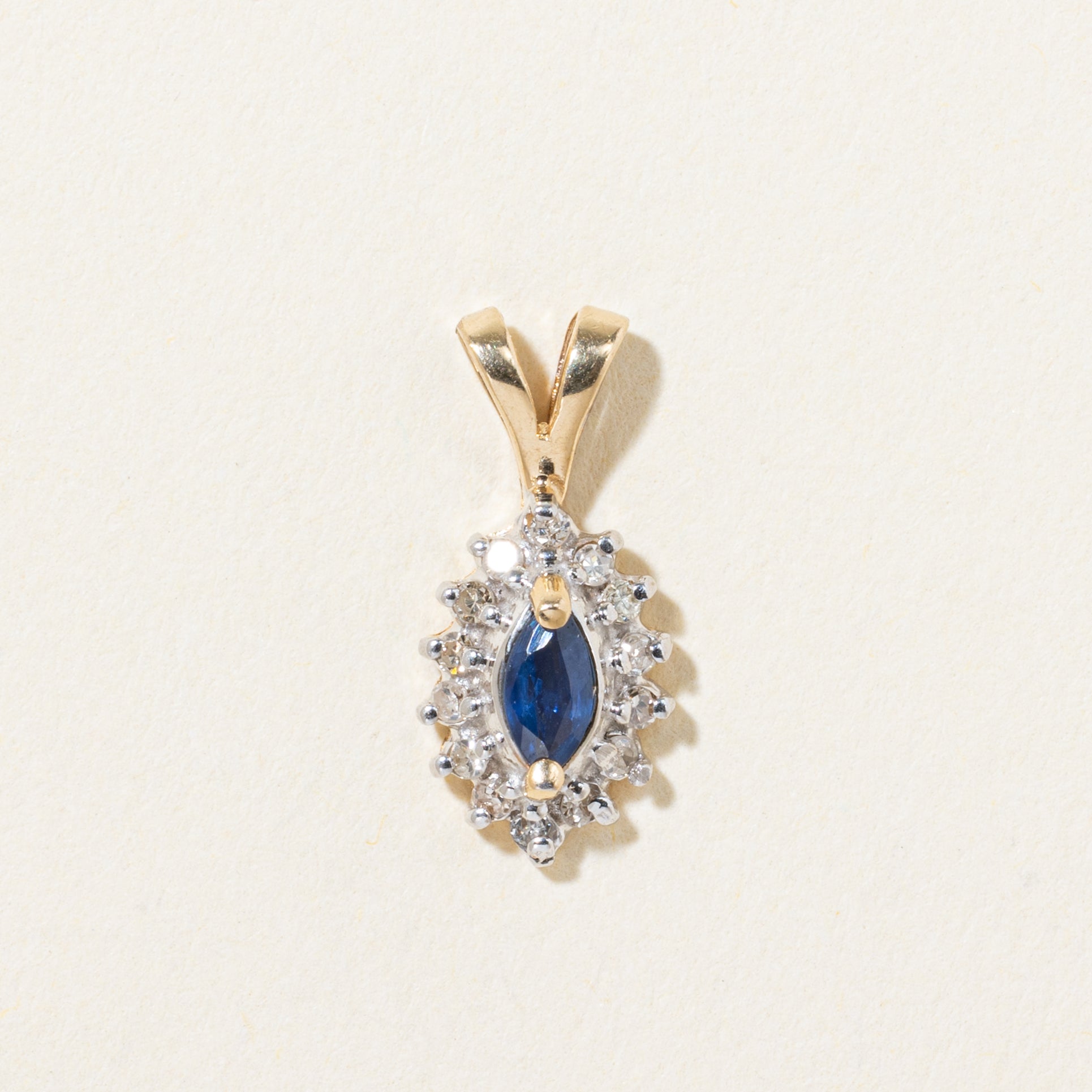 14k Sapphire & Diamond Halo Pendant