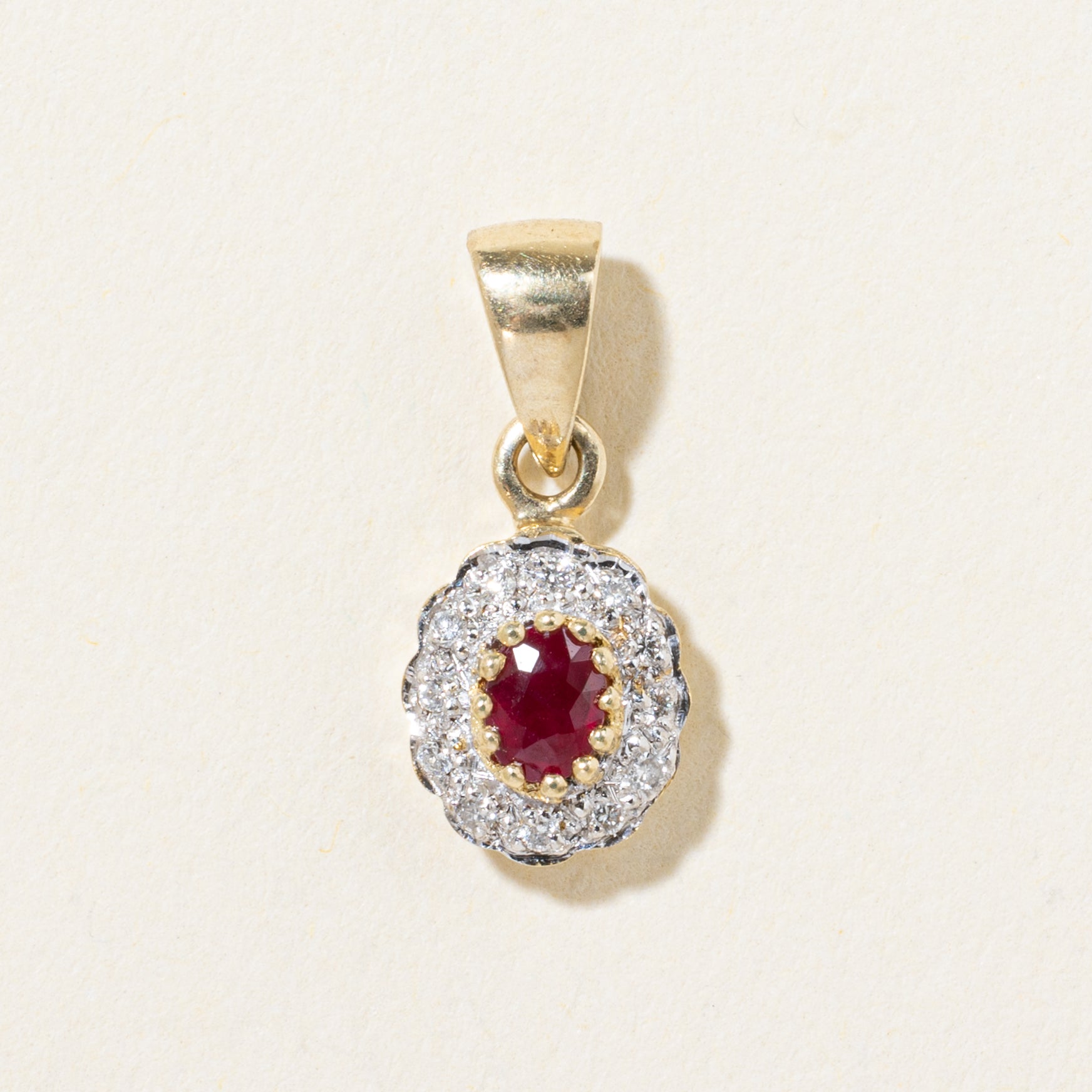 18k Ruby & Diamond Halo Pendant