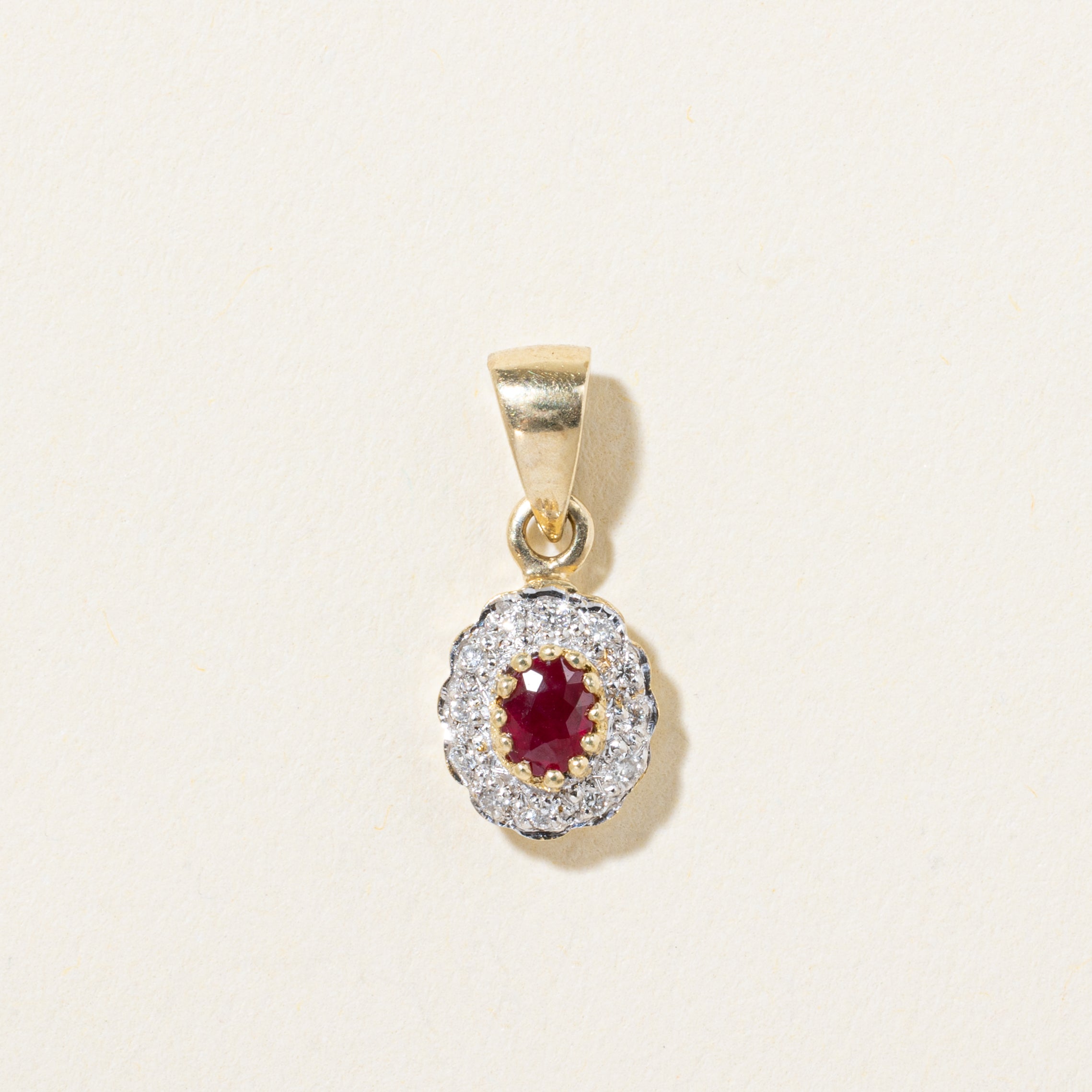 18k Ruby & Diamond Halo Pendant
