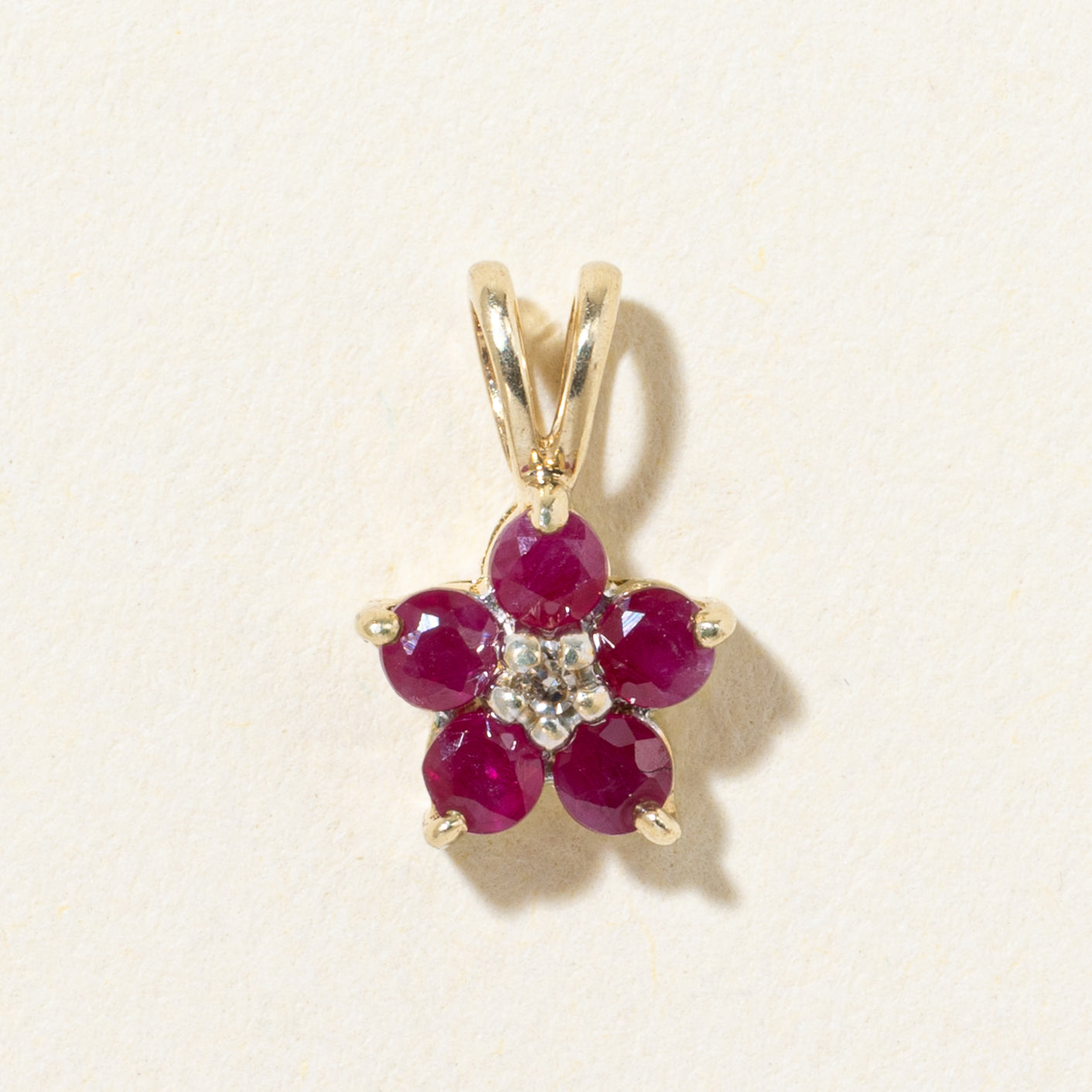 10k Ruby & Diamond Petal Pendant