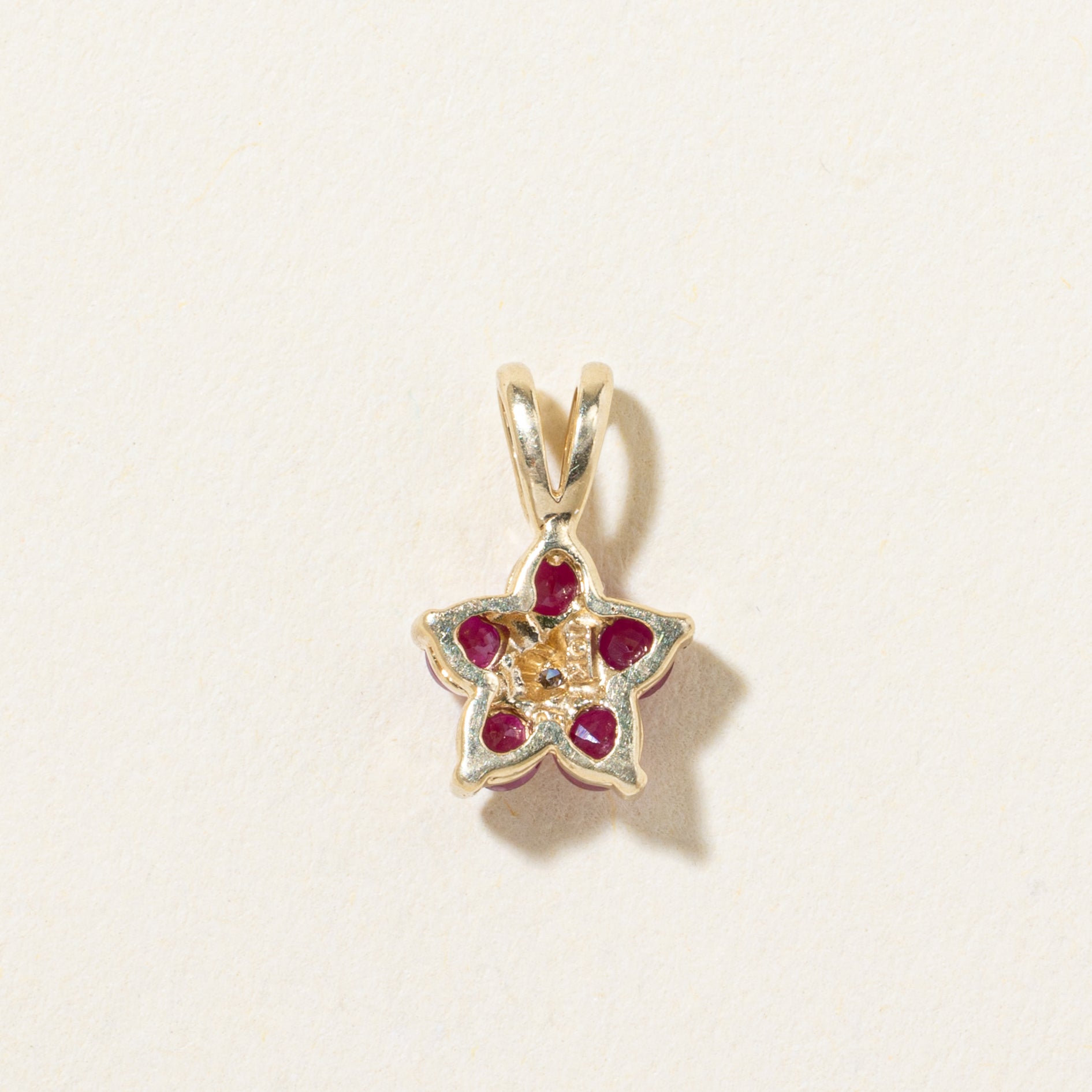 10k Ruby & Diamond Petal Pendant