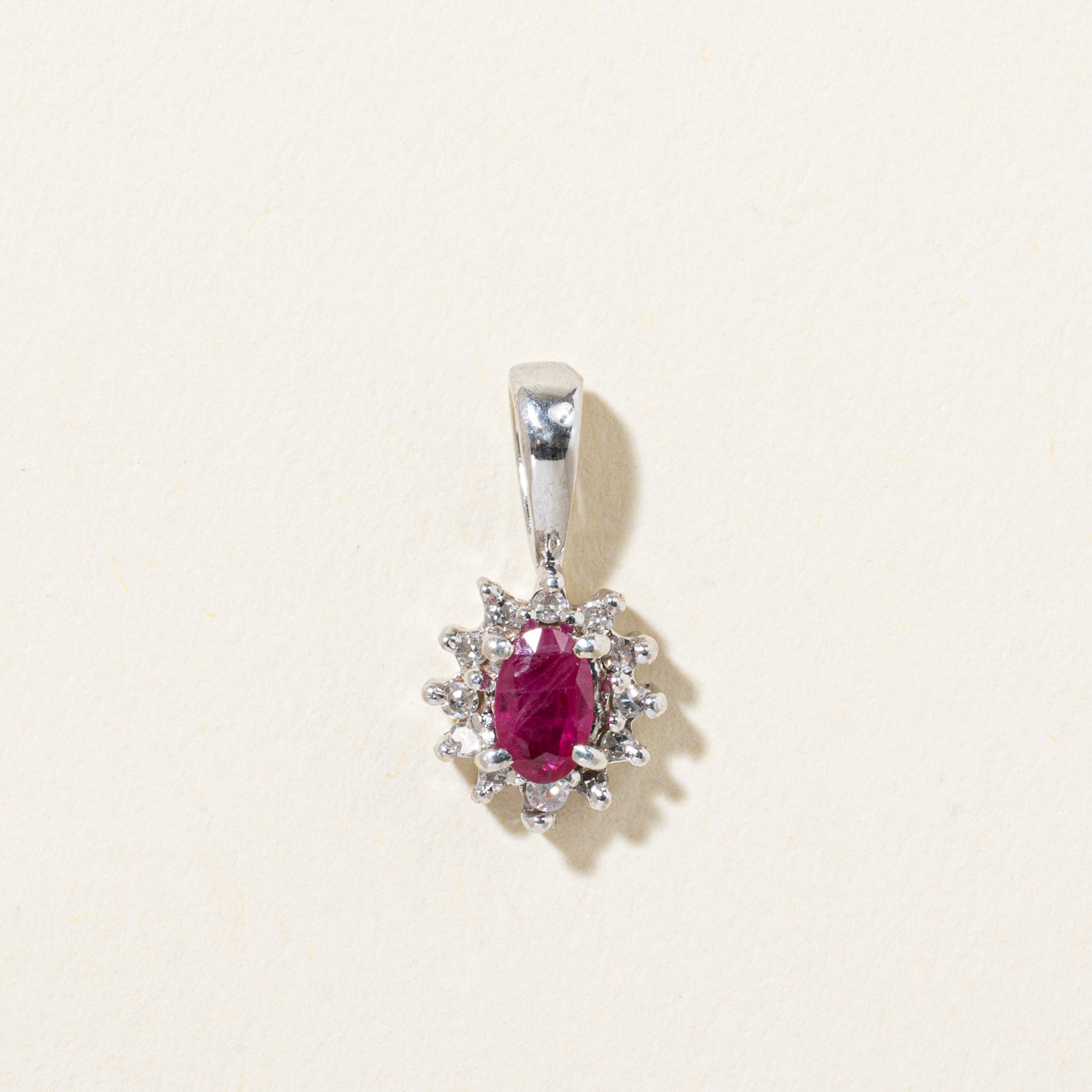 14k Ruby & Diamond Halo Pendant