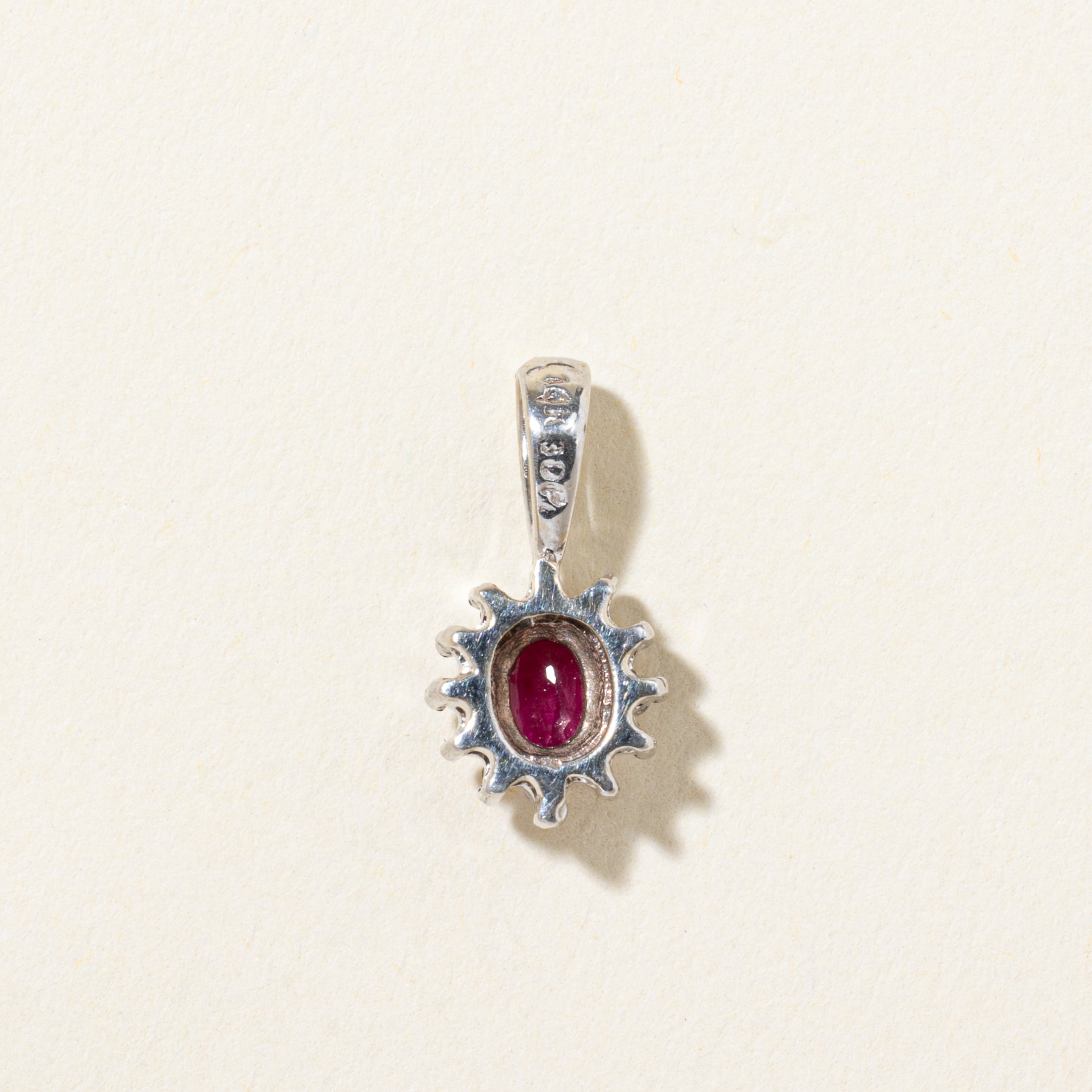 14k Ruby & Diamond Halo Pendant