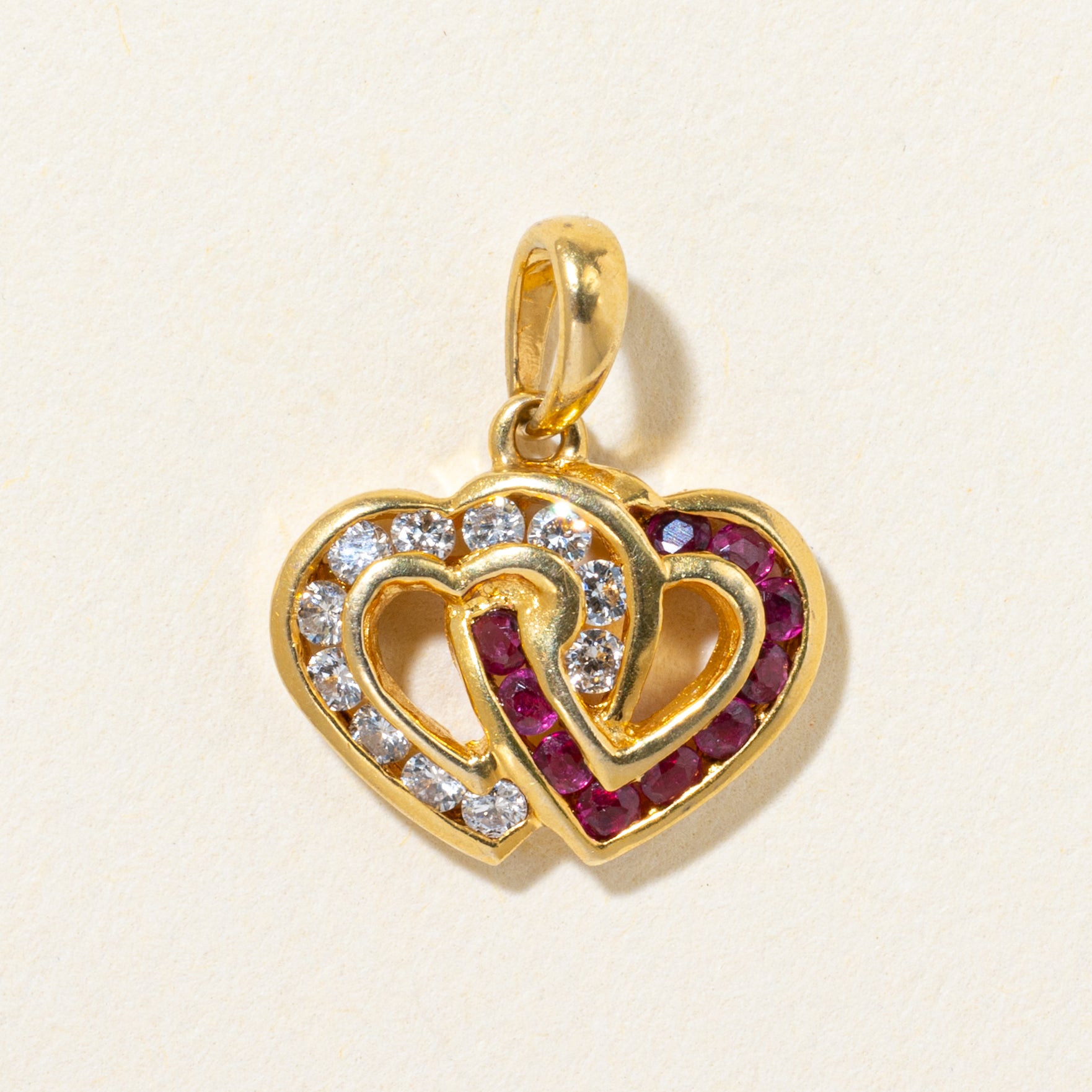 18k Diamond & Ruby Linked Heart Pendant | 0.10ctw | 0.06ctw