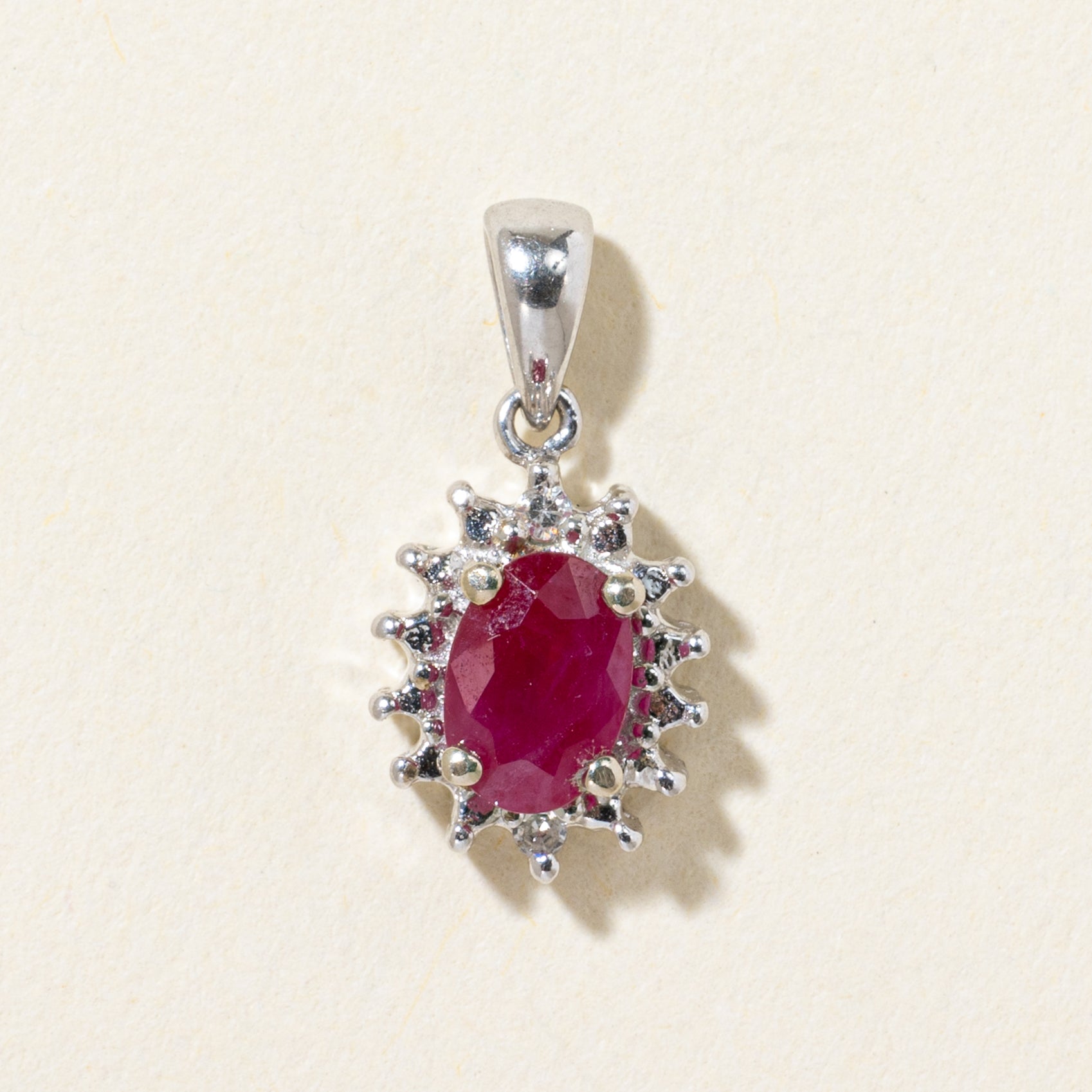 14k Ruby & Diamond Halo Pendant