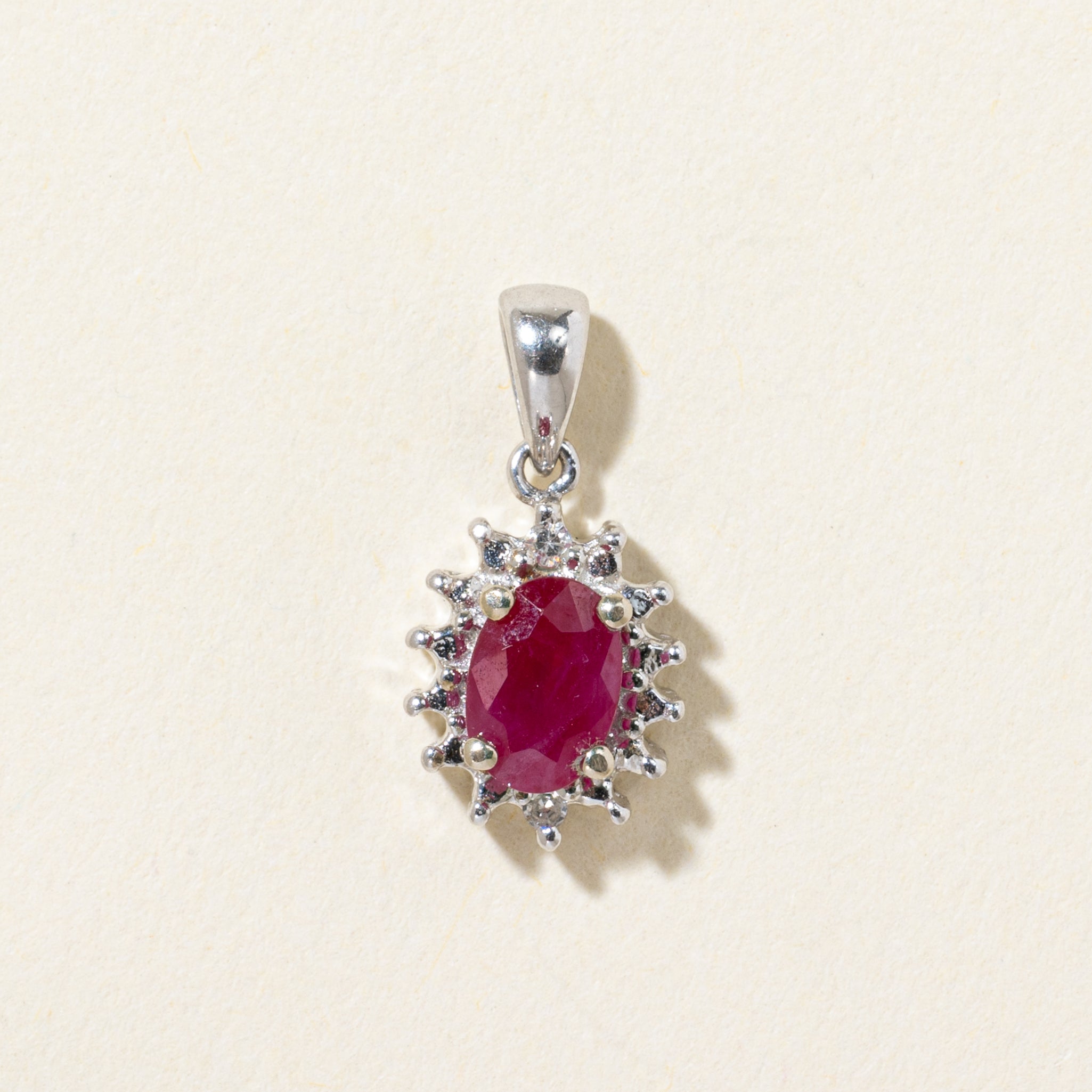 14k Ruby & Diamond Halo Pendant
