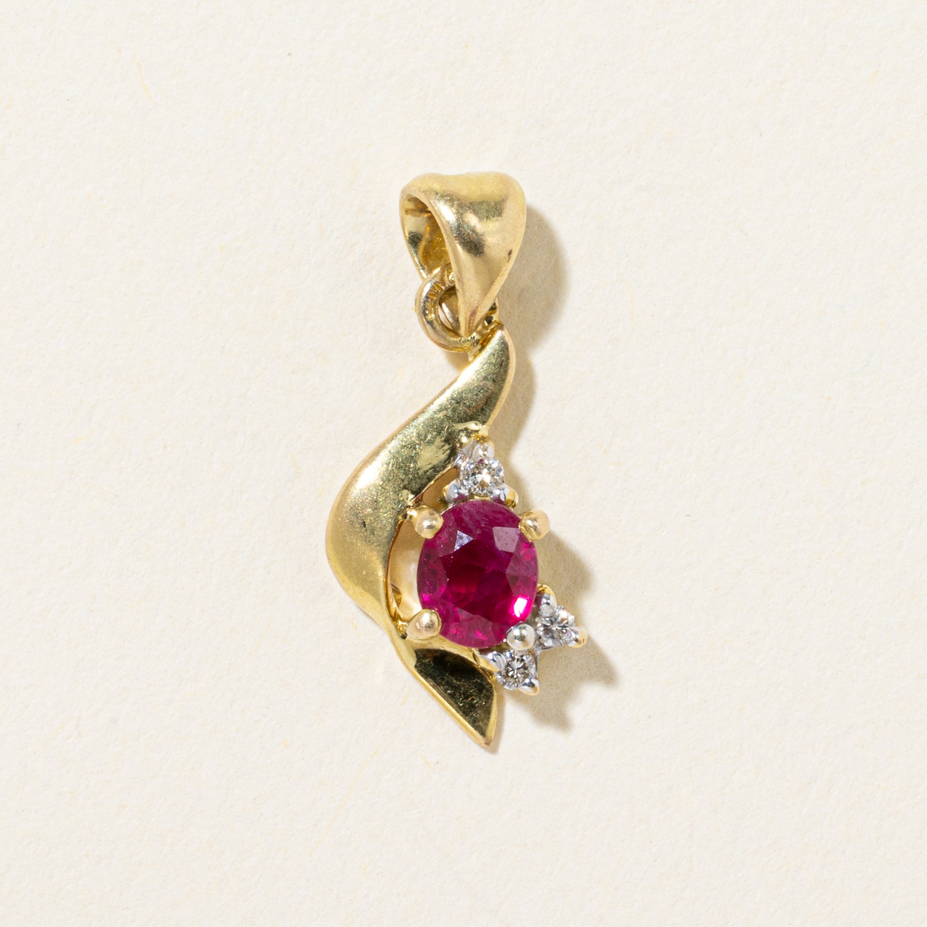18k Ruby & Diamond Swirl Pendant