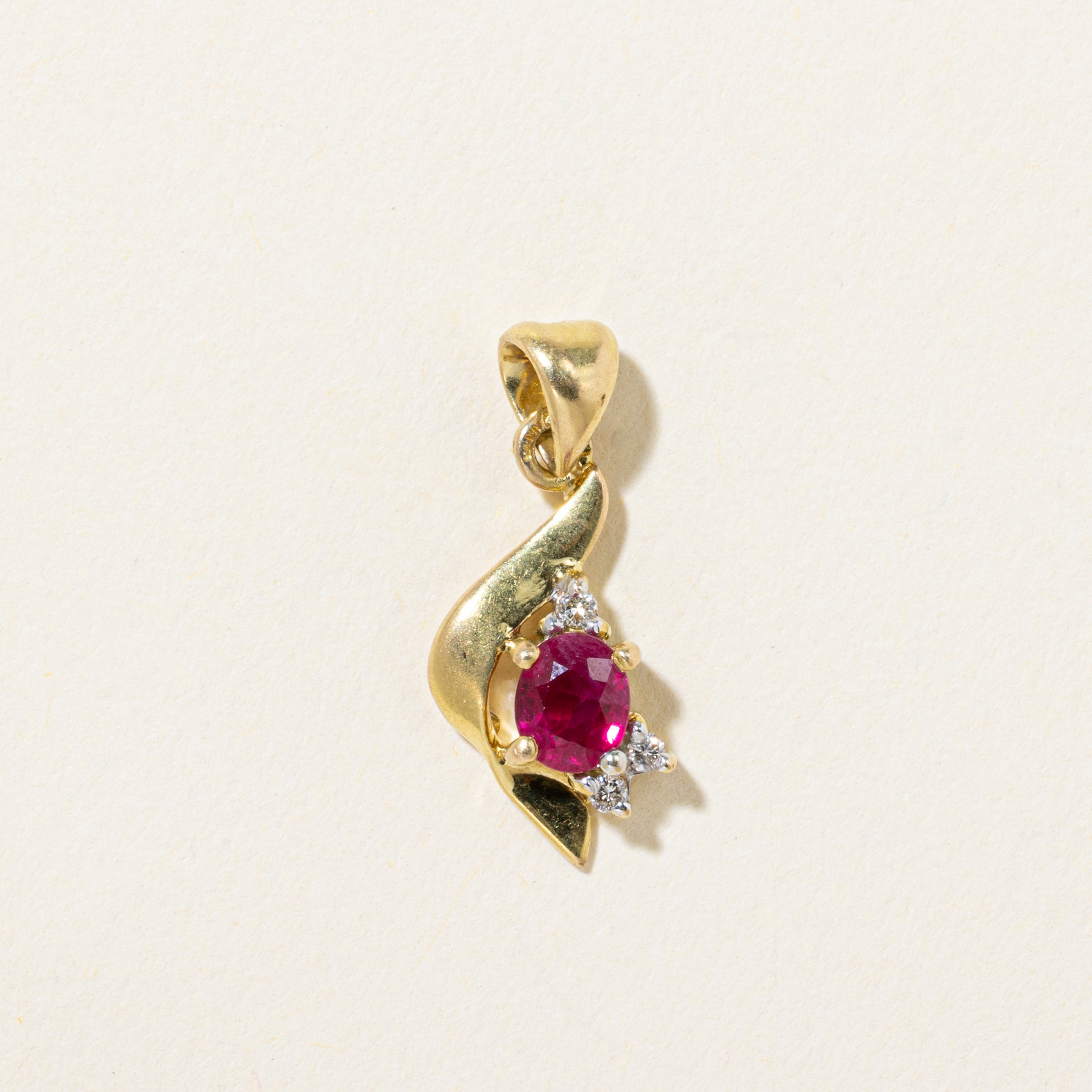 18k Ruby & Diamond Swirl Pendant