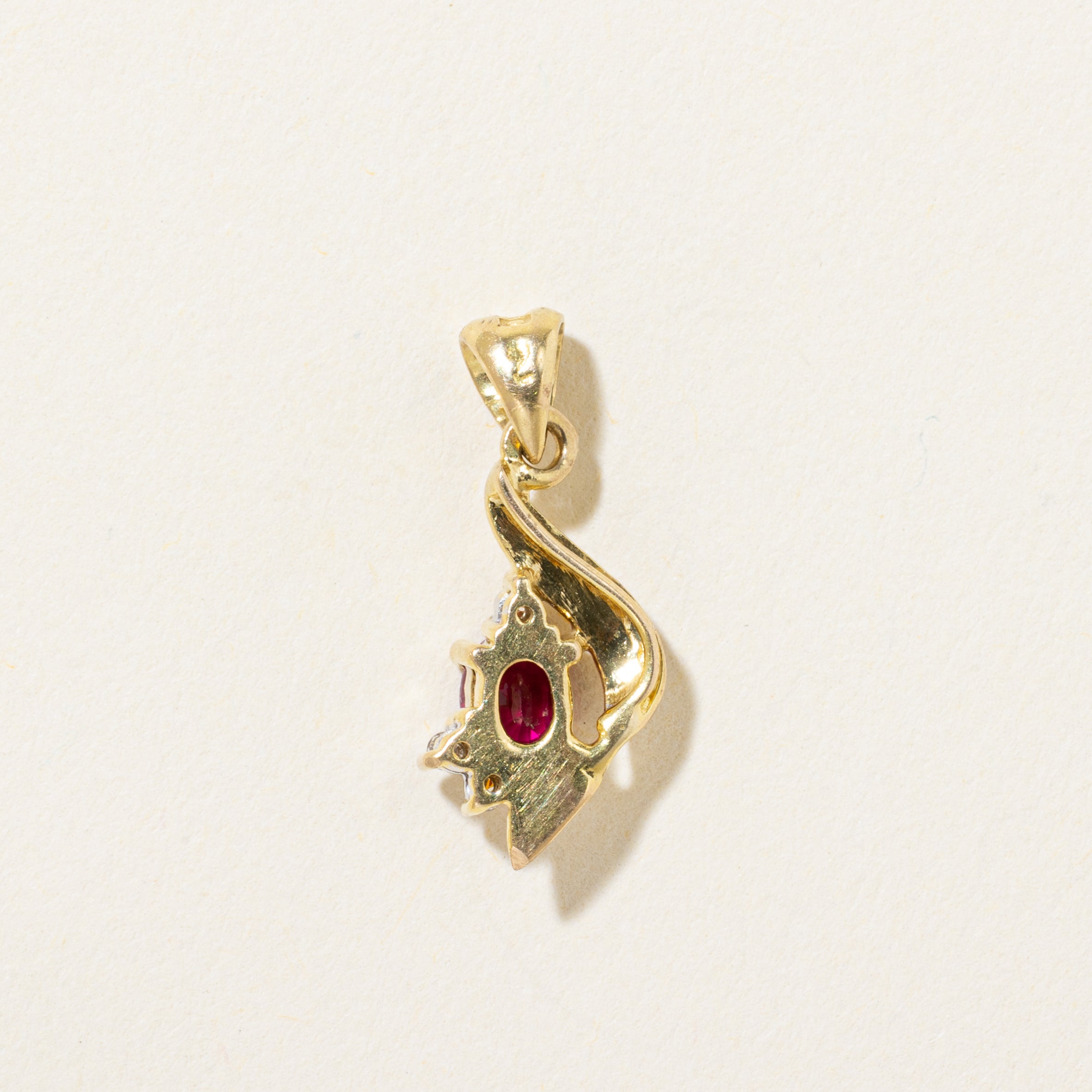18k Ruby & Diamond Swirl Pendant