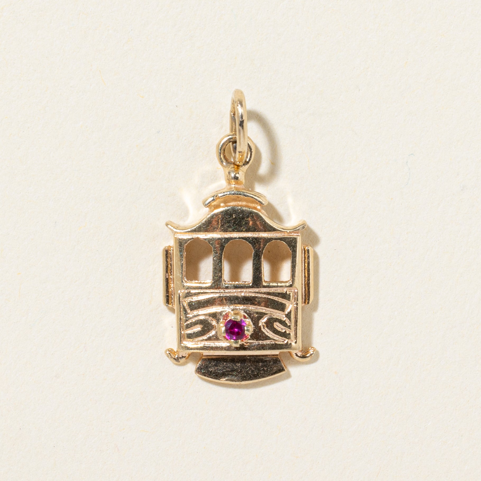 14k Ruby Gondola Engraved Charm | 0.012ct